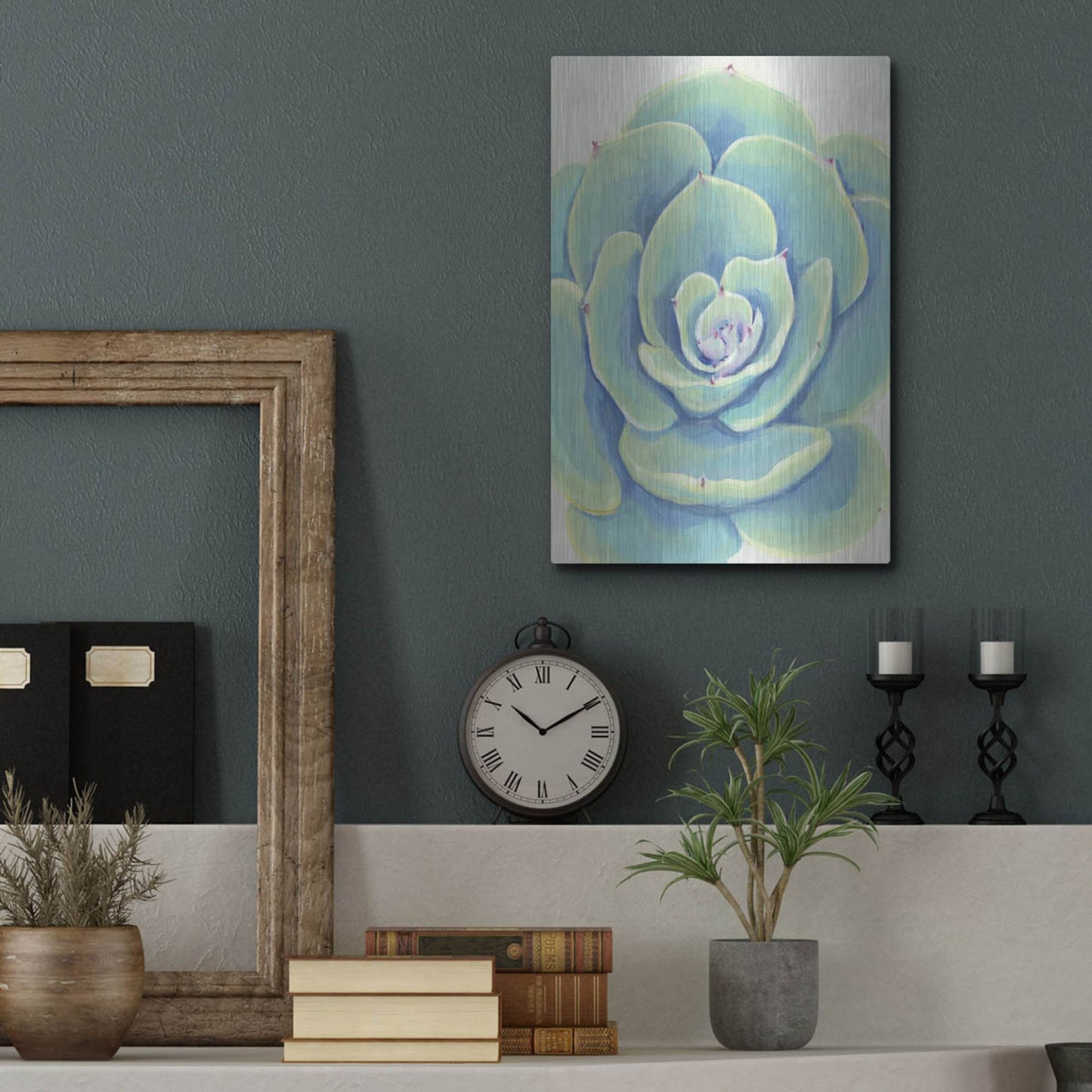 Luxe Metal Art 'Pastel Succulent IV' by Tim O'Toole, Metal Wall Art,12x16