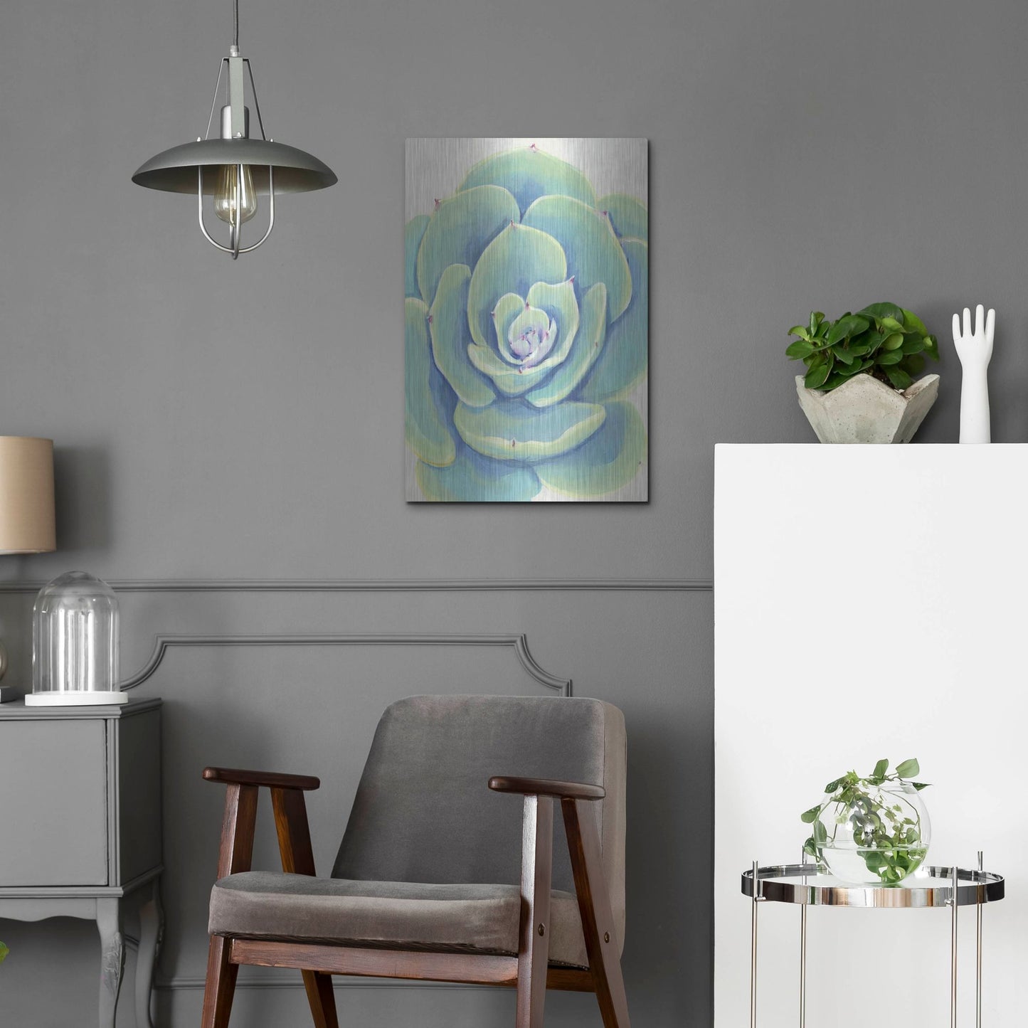 Luxe Metal Art 'Pastel Succulent IV' by Tim O'Toole, Metal Wall Art,16x24