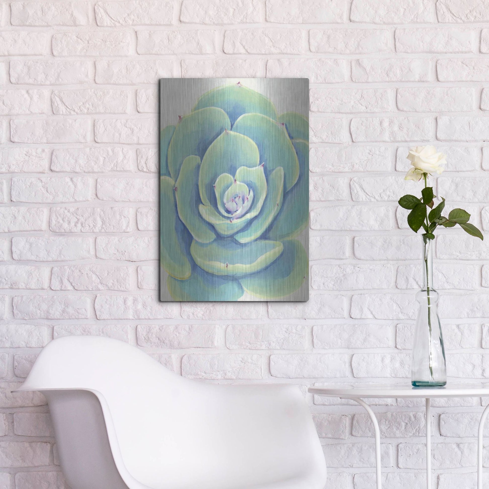 Luxe Metal Art 'Pastel Succulent IV' by Tim O'Toole, Metal Wall Art,16x24