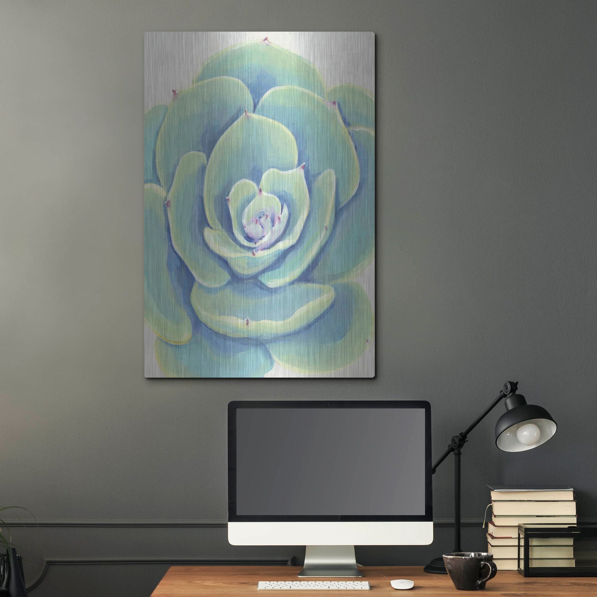 Luxe Metal Art 'Pastel Succulent IV' by Tim O'Toole, Metal Wall Art,24x36