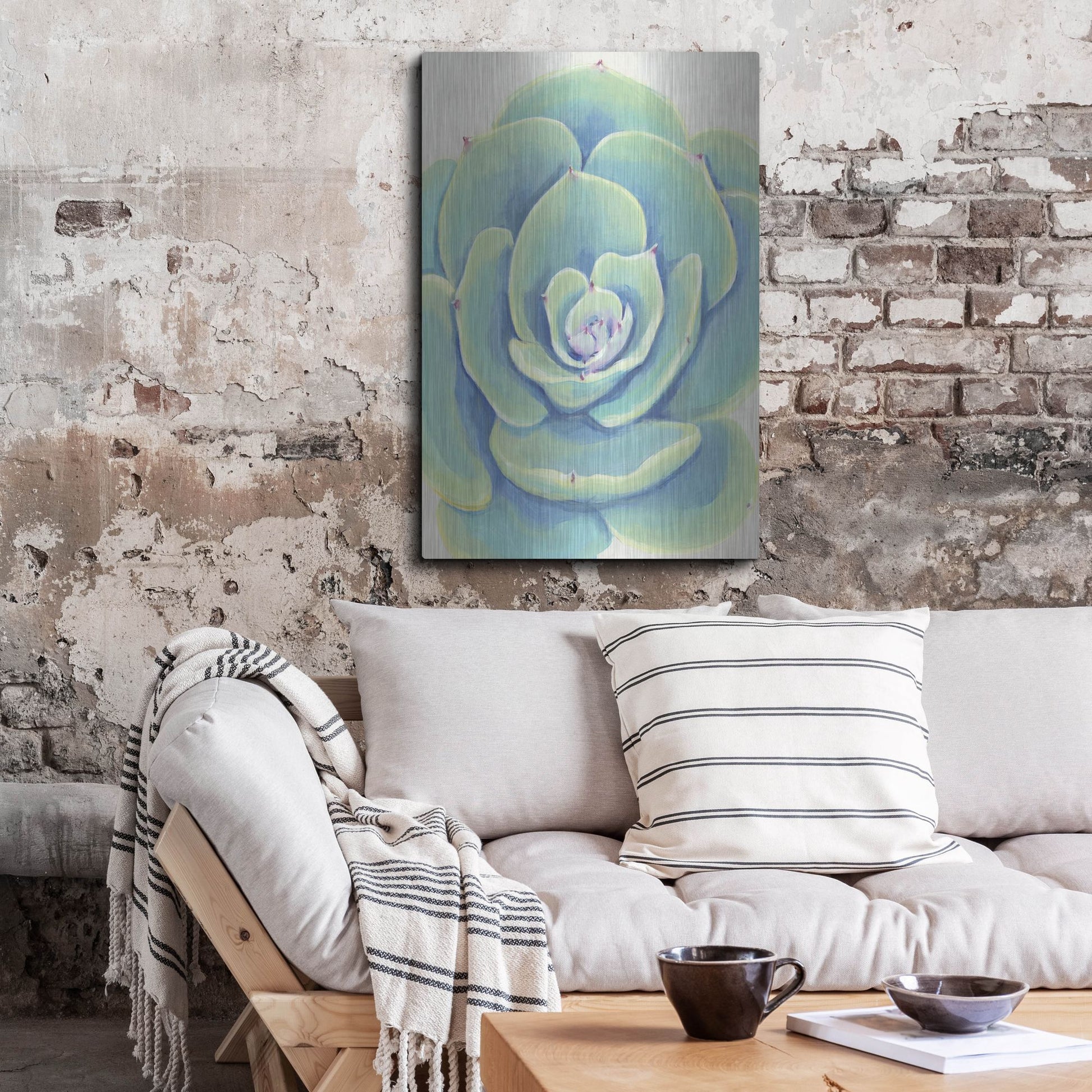 Luxe Metal Art 'Pastel Succulent IV' by Tim O'Toole, Metal Wall Art,24x36