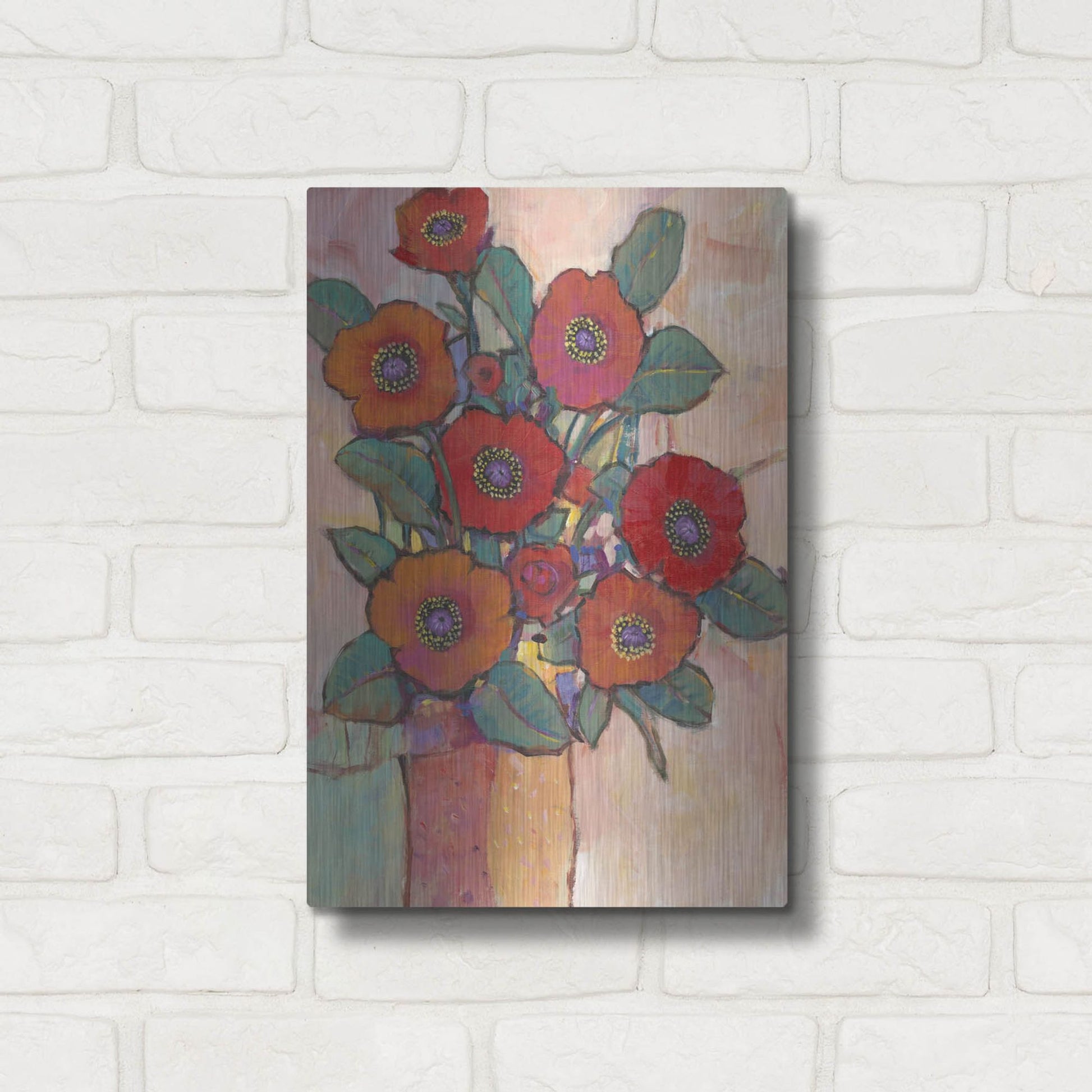 Luxe Metal Art 'Poppies in a Vase I' by Tim O'Toole, Metal Wall Art,12x16