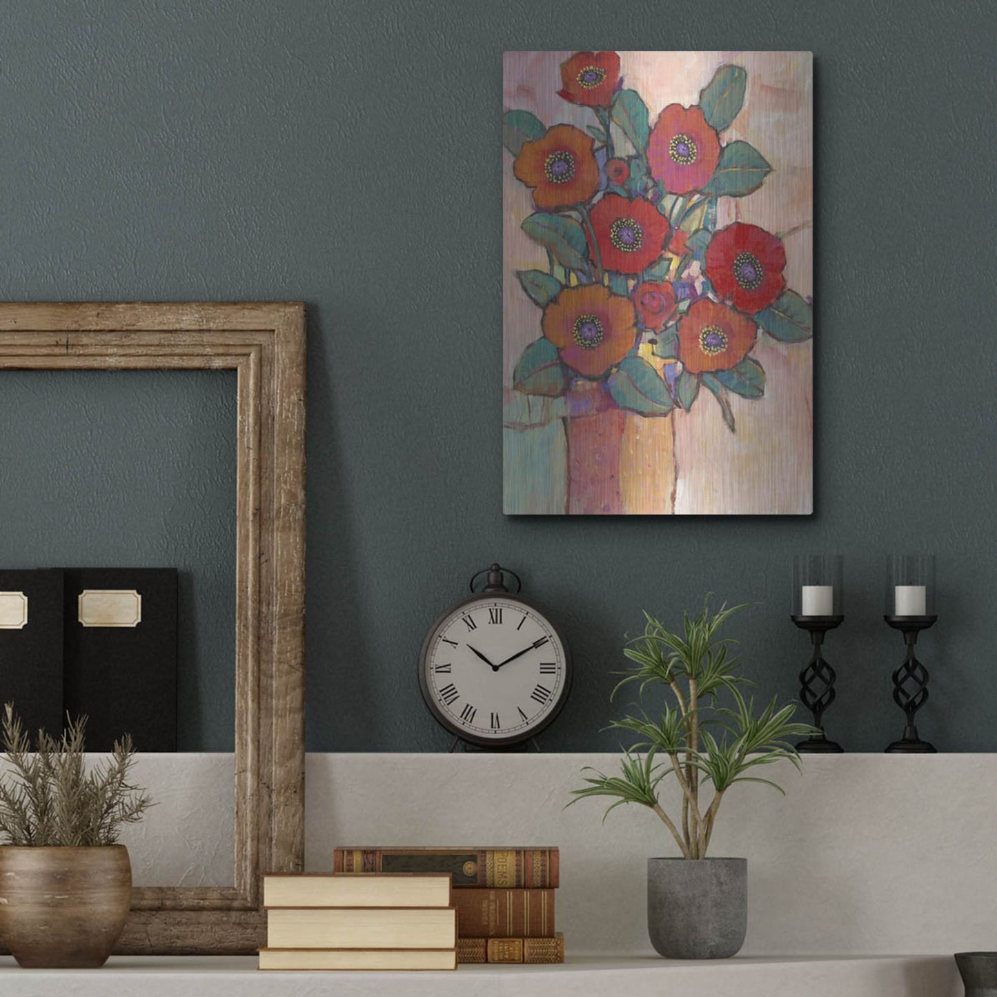 Luxe Metal Art 'Poppies in a Vase I' by Tim O'Toole, Metal Wall Art,12x16