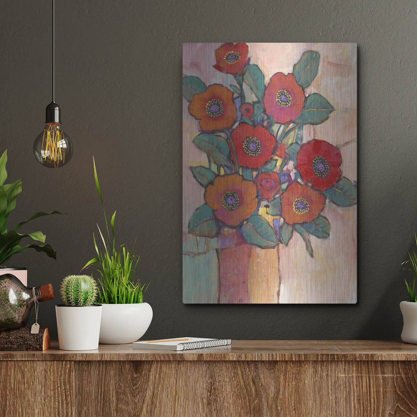 Luxe Metal Art 'Poppies in a Vase I' by Tim O'Toole, Metal Wall Art,12x16