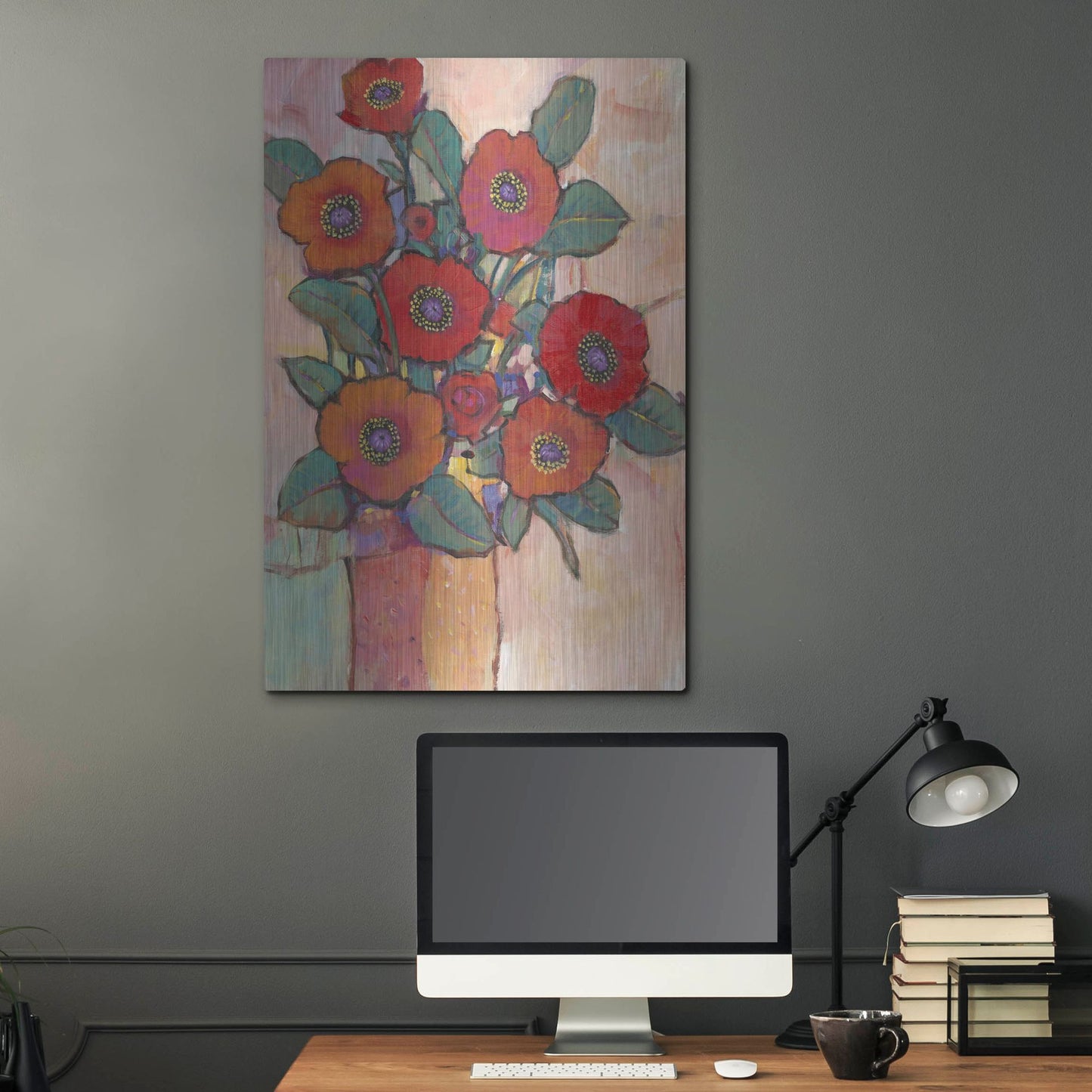 Luxe Metal Art 'Poppies in a Vase I' by Tim O'Toole, Metal Wall Art,24x36