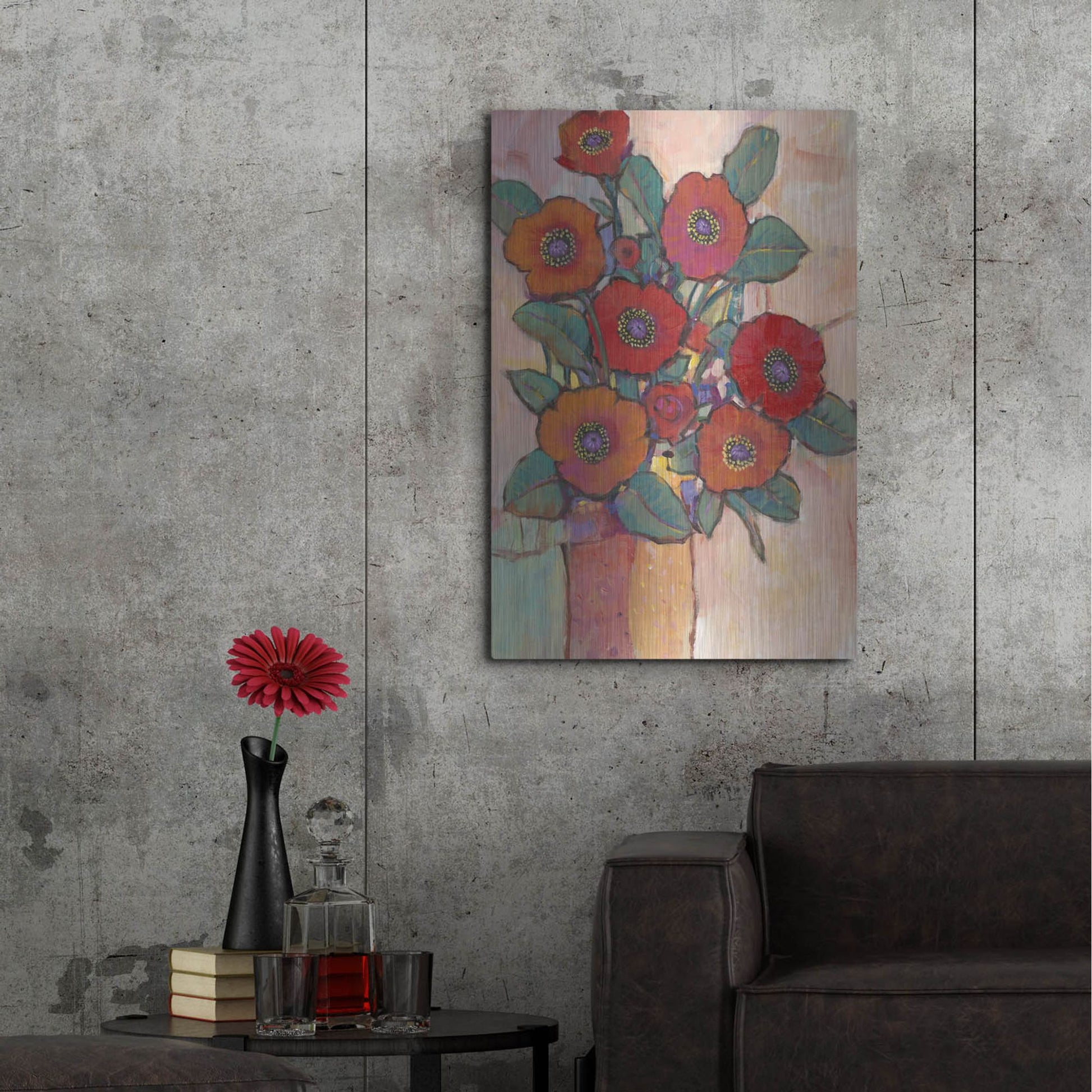 Luxe Metal Art 'Poppies in a Vase I' by Tim O'Toole, Metal Wall Art,24x36