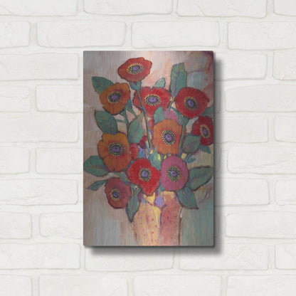 Luxe Metal Art 'Poppies in a Vase II' by Tim O'Toole, Metal Wall Art,12x16