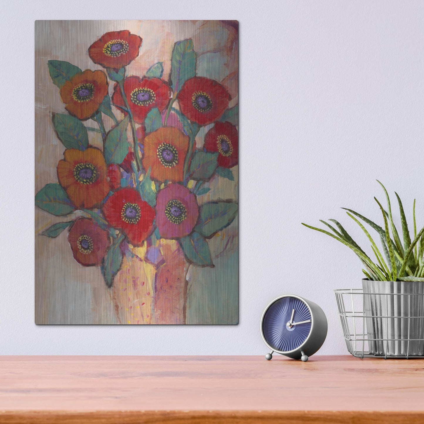 Luxe Metal Art 'Poppies in a Vase II' by Tim O'Toole, Metal Wall Art,12x16