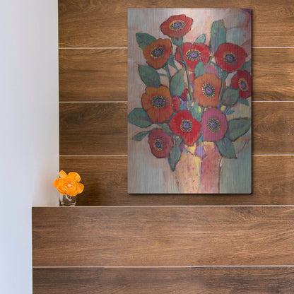 Luxe Metal Art 'Poppies in a Vase II' by Tim O'Toole, Metal Wall Art,12x16