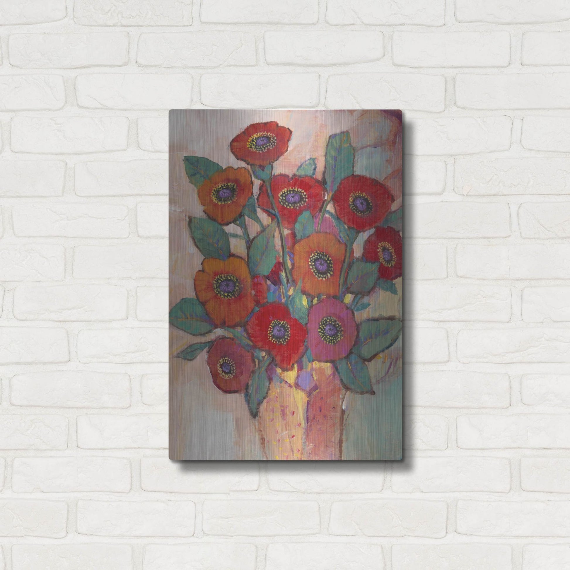 Luxe Metal Art 'Poppies in a Vase II' by Tim O'Toole, Metal Wall Art,16x24