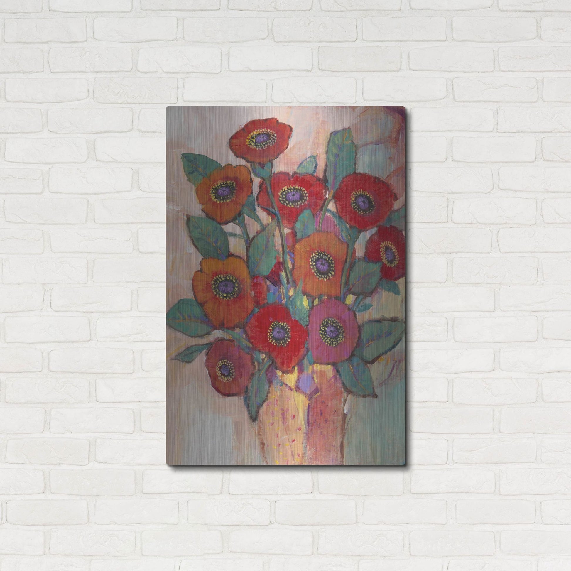 Luxe Metal Art 'Poppies in a Vase II' by Tim O'Toole, Metal Wall Art,24x36