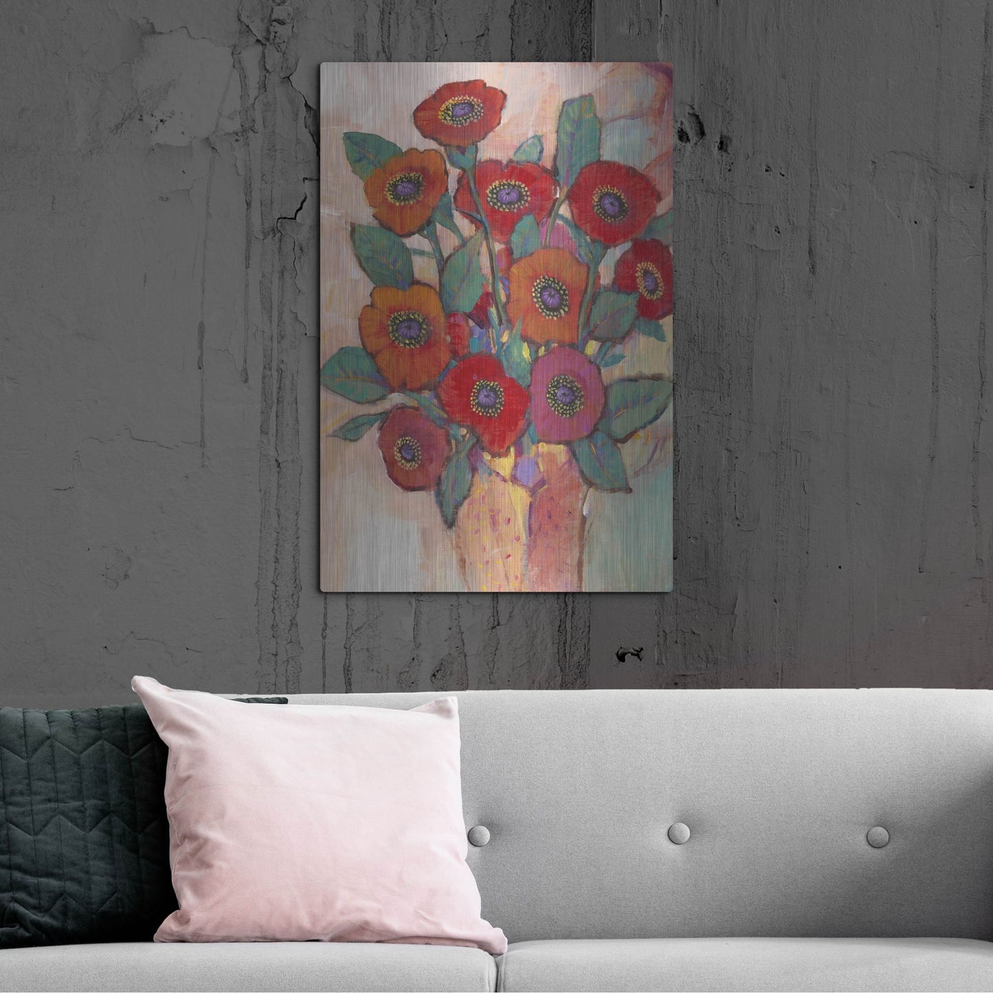 Luxe Metal Art 'Poppies in a Vase II' by Tim O'Toole, Metal Wall Art,24x36