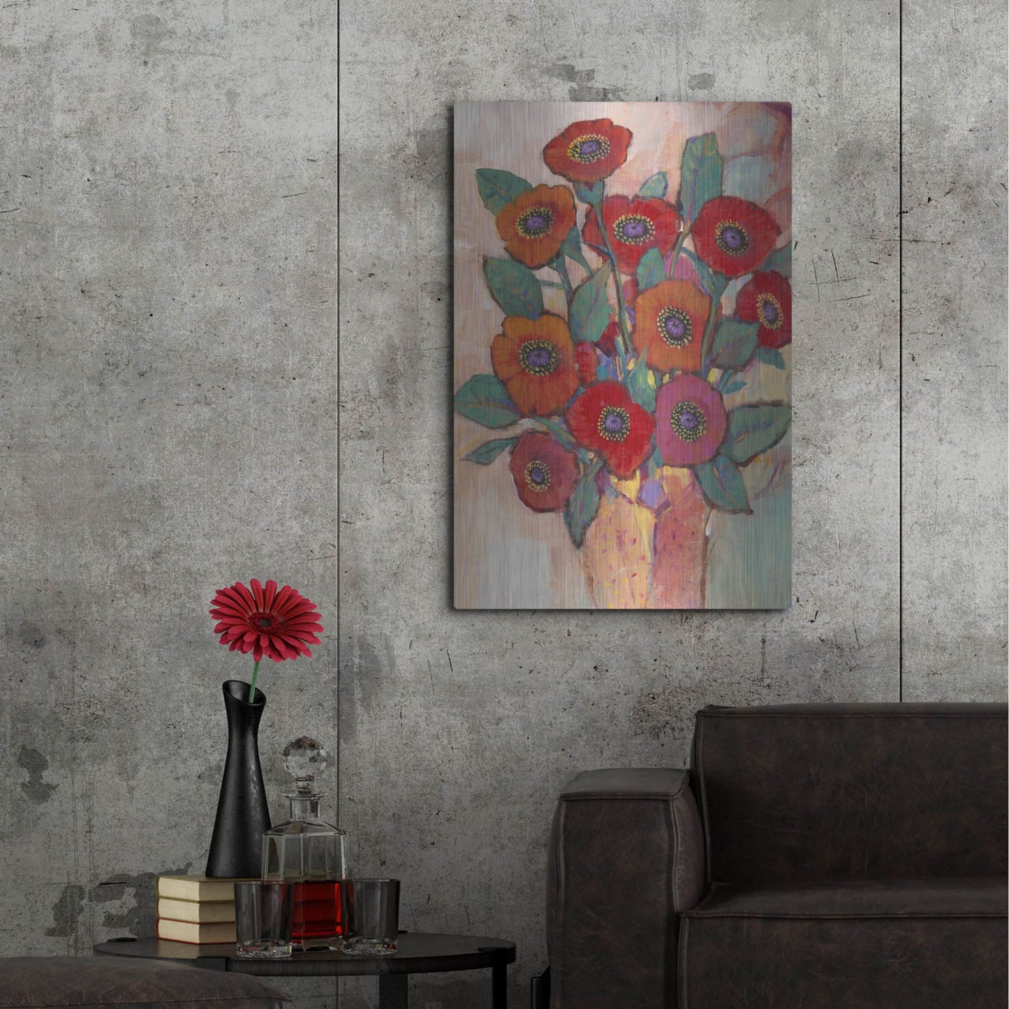 Luxe Metal Art 'Poppies in a Vase II' by Tim O'Toole, Metal Wall Art,24x36