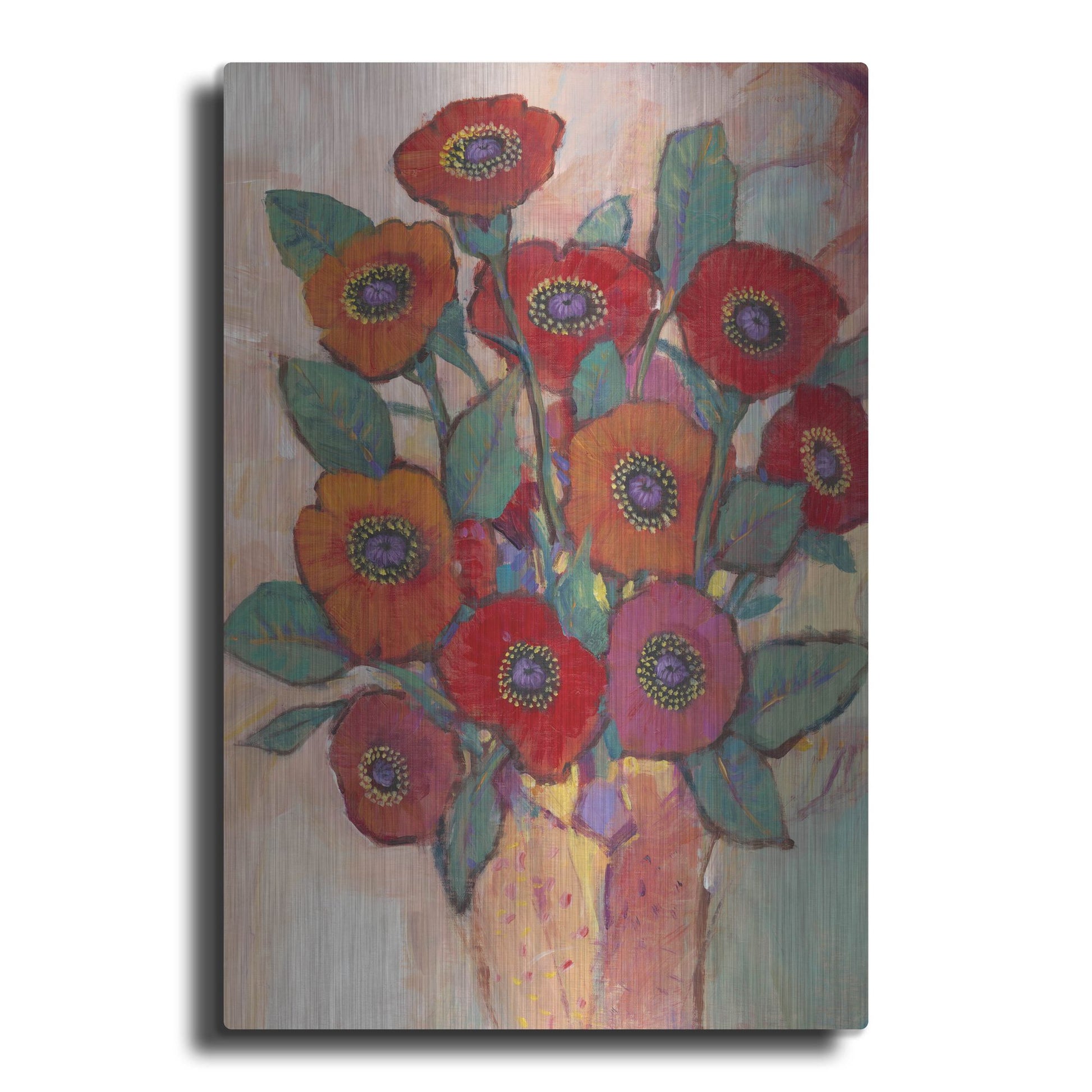 Luxe Metal Art 'Poppies in a Vase II' by Tim O'Toole, Metal Wall Art