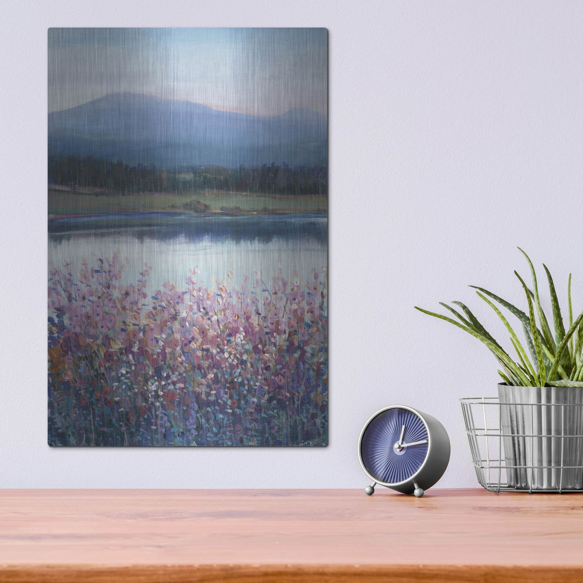 Luxe Metal Art 'Lakeside Mountain I' by Tim O'Toole, Metal Wall Art,12x16