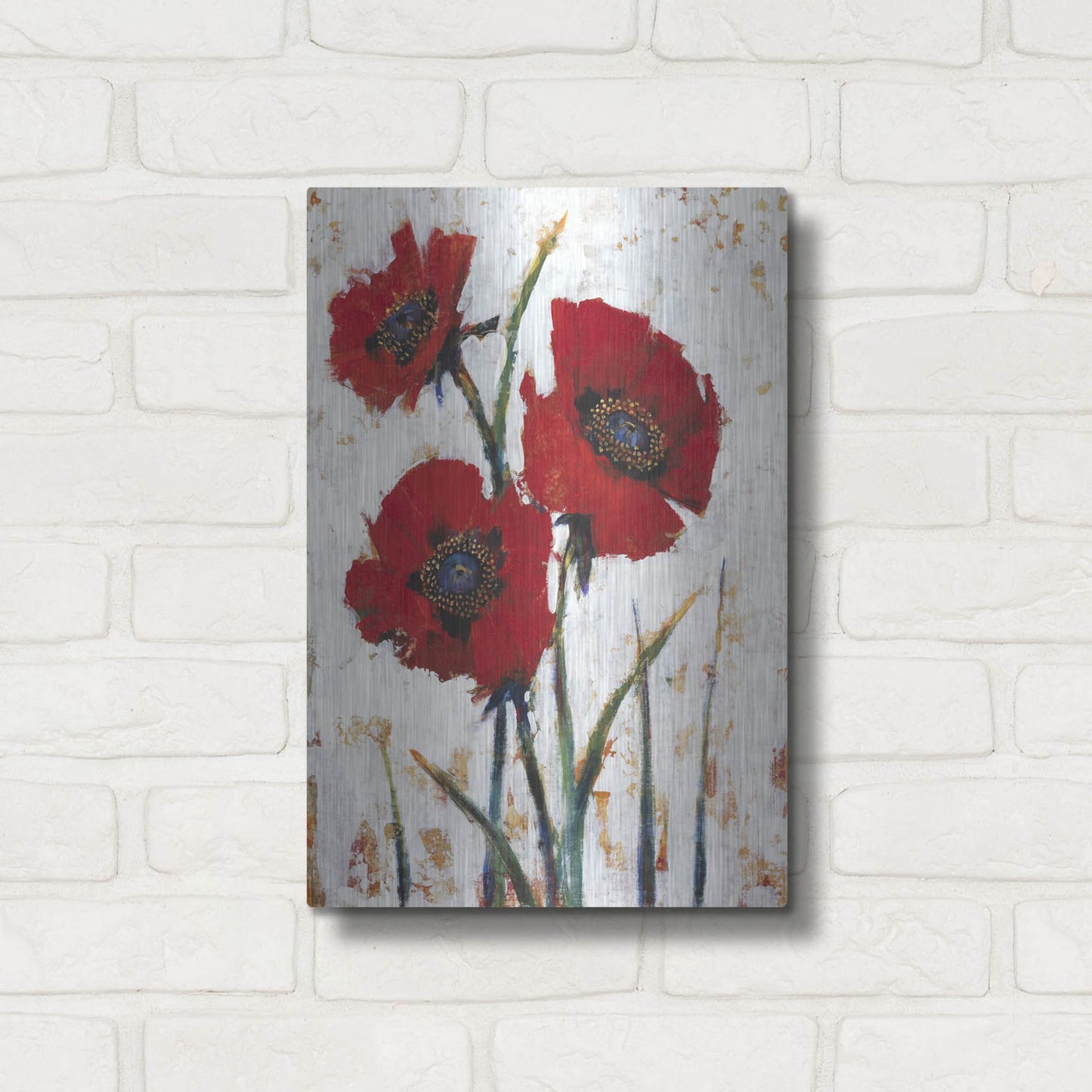 Luxe Metal Art 'Red Poppy Fresco I' by Tim O'Toole, Metal Wall Art,12x16