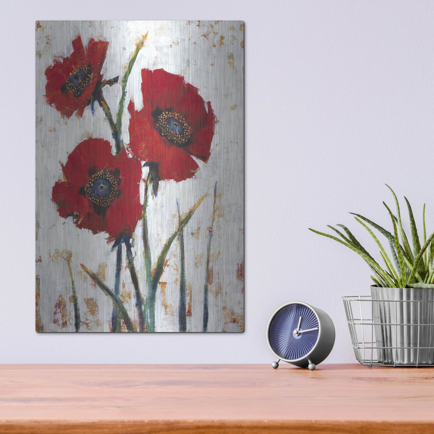 Luxe Metal Art 'Red Poppy Fresco I' by Tim O'Toole, Metal Wall Art,12x16