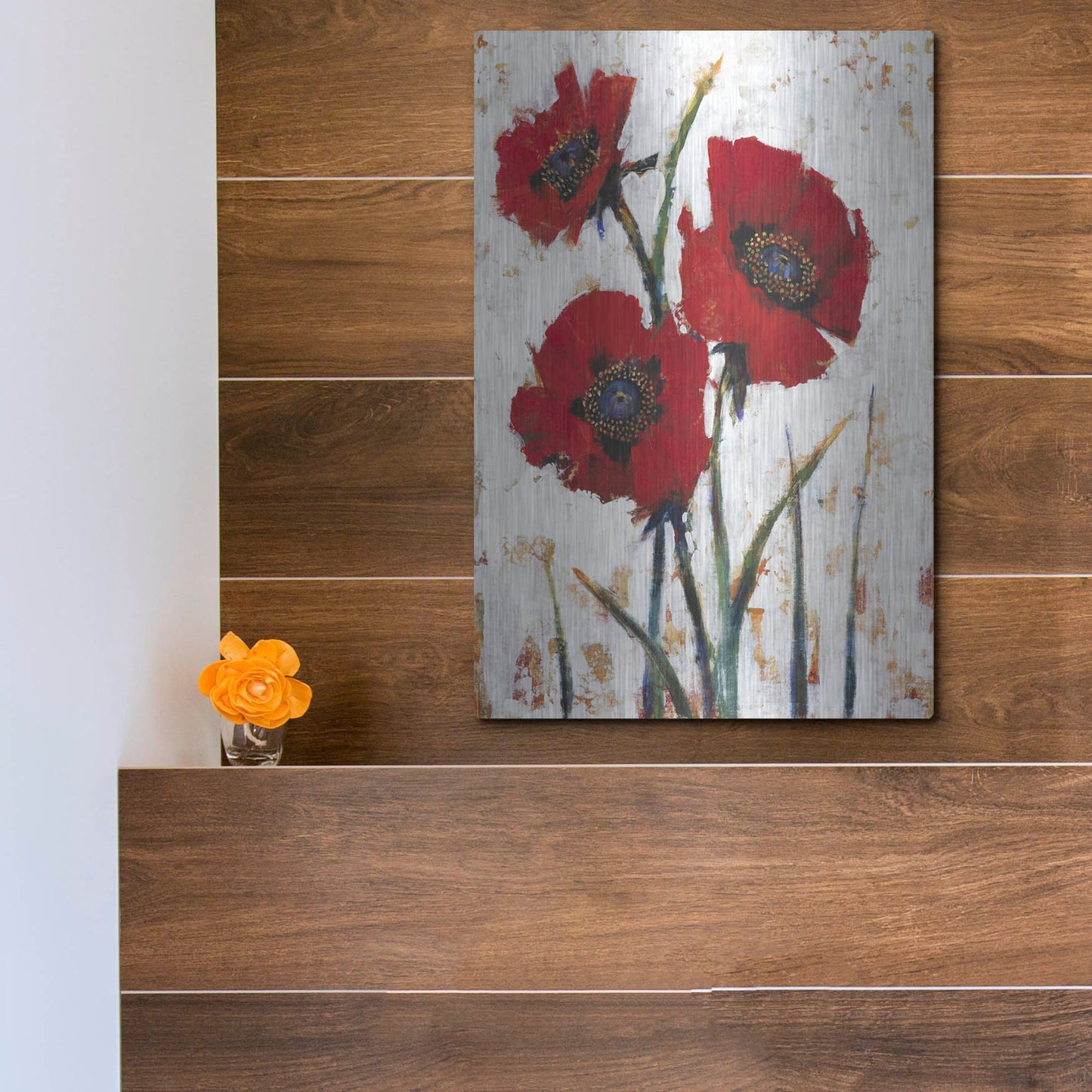 Luxe Metal Art 'Red Poppy Fresco I' by Tim O'Toole, Metal Wall Art,12x16