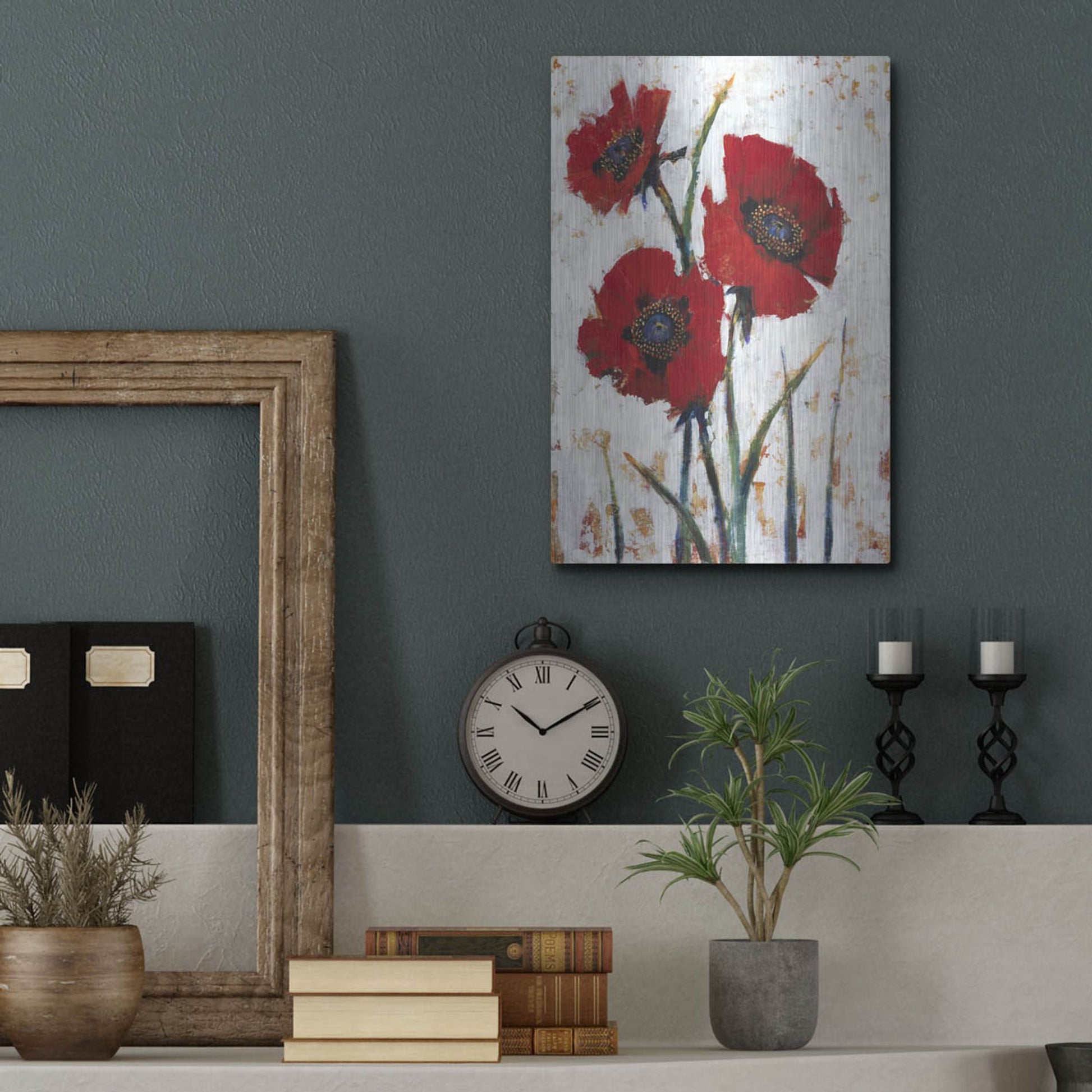 Luxe Metal Art 'Red Poppy Fresco I' by Tim O'Toole, Metal Wall Art,12x16