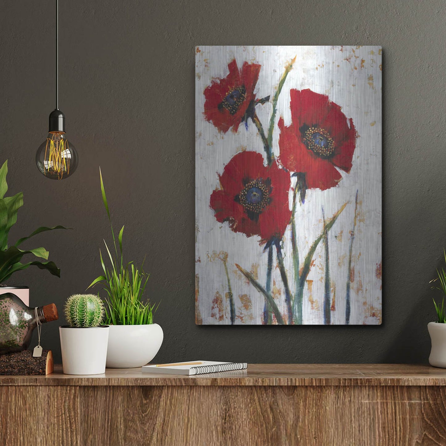 Luxe Metal Art 'Red Poppy Fresco I' by Tim O'Toole, Metal Wall Art,12x16