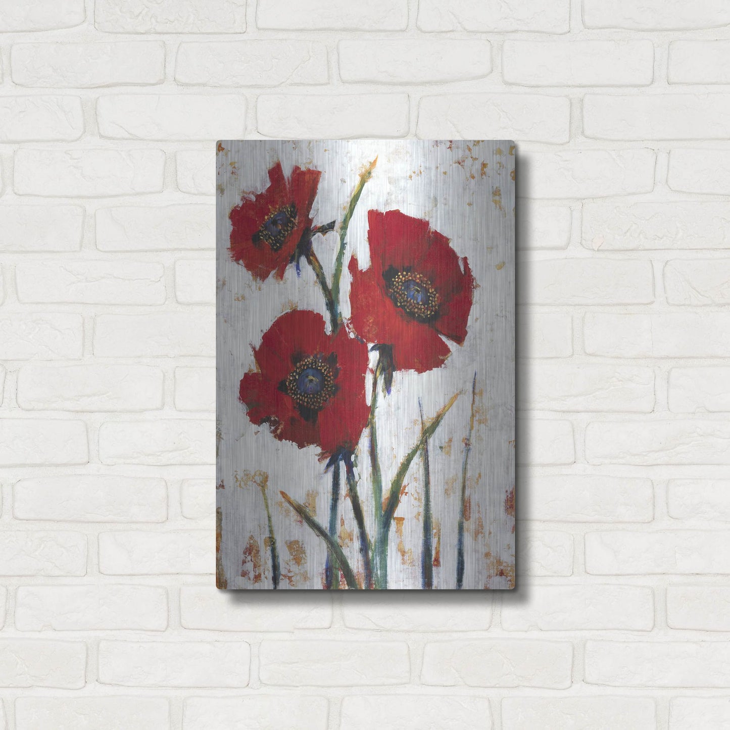 Luxe Metal Art 'Red Poppy Fresco I' by Tim O'Toole, Metal Wall Art,16x24