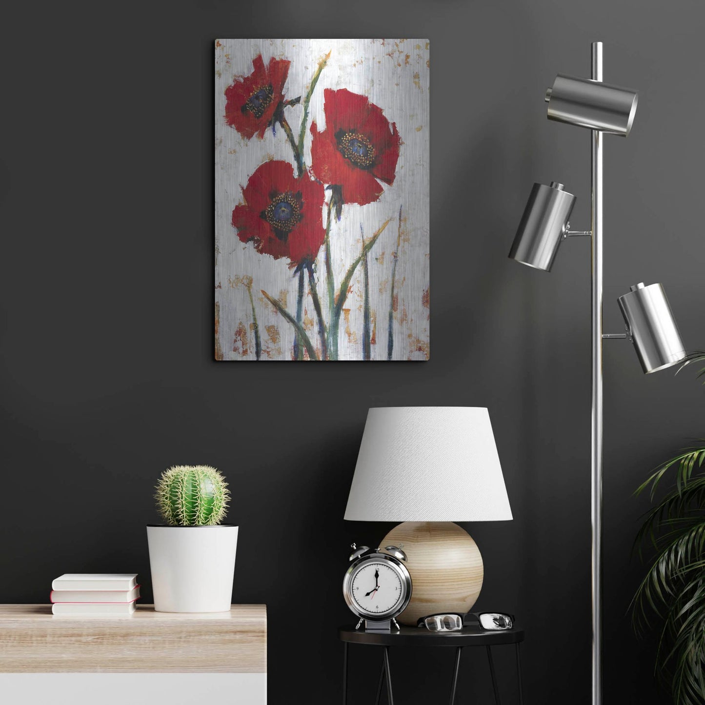 Luxe Metal Art 'Red Poppy Fresco I' by Tim O'Toole, Metal Wall Art,16x24