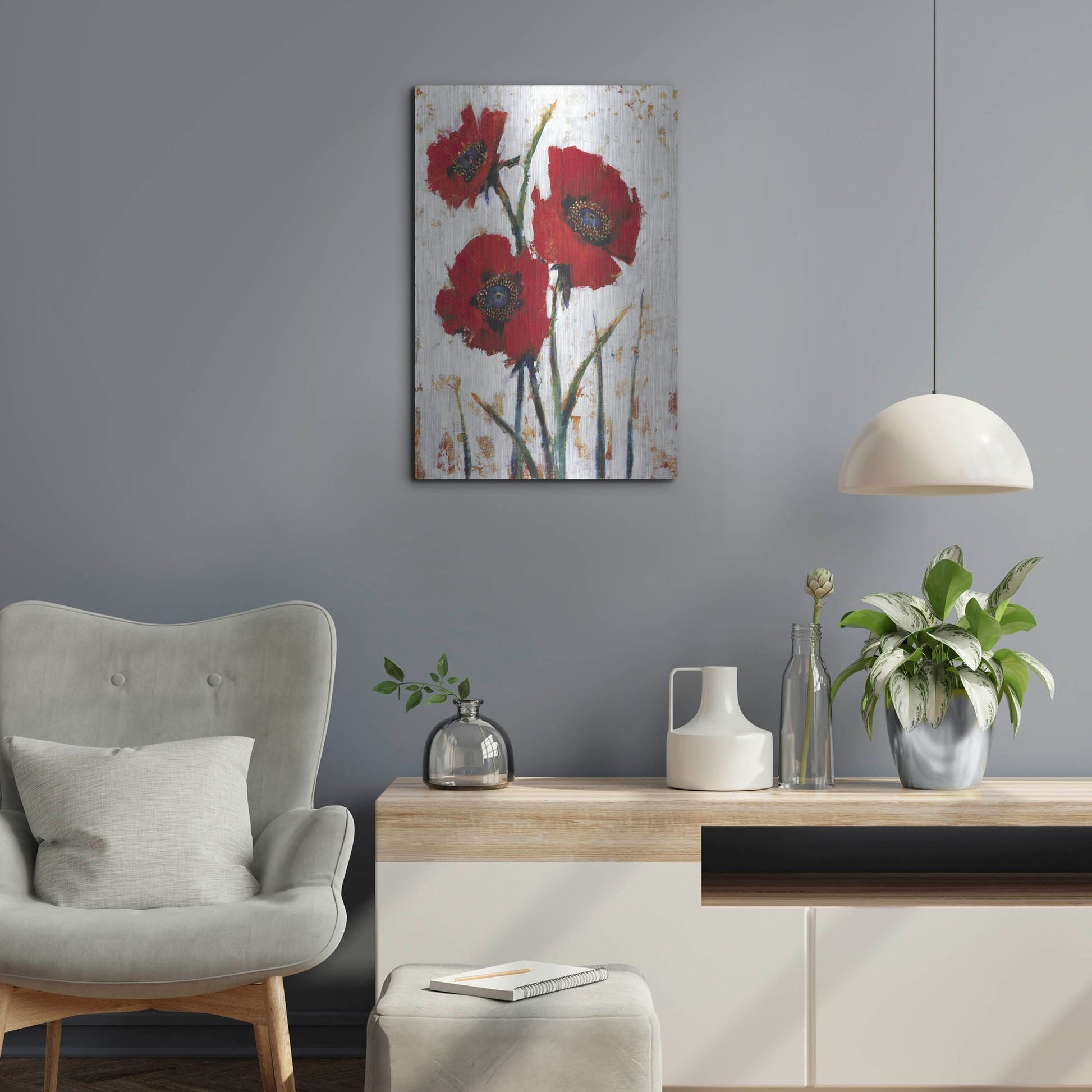 Luxe Metal Art 'Red Poppy Fresco I' by Tim O'Toole, Metal Wall Art,16x24