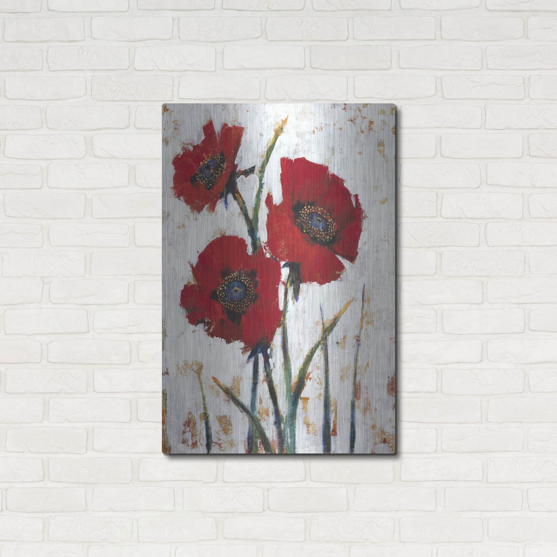 Luxe Metal Art 'Red Poppy Fresco I' by Tim O'Toole, Metal Wall Art,24x36