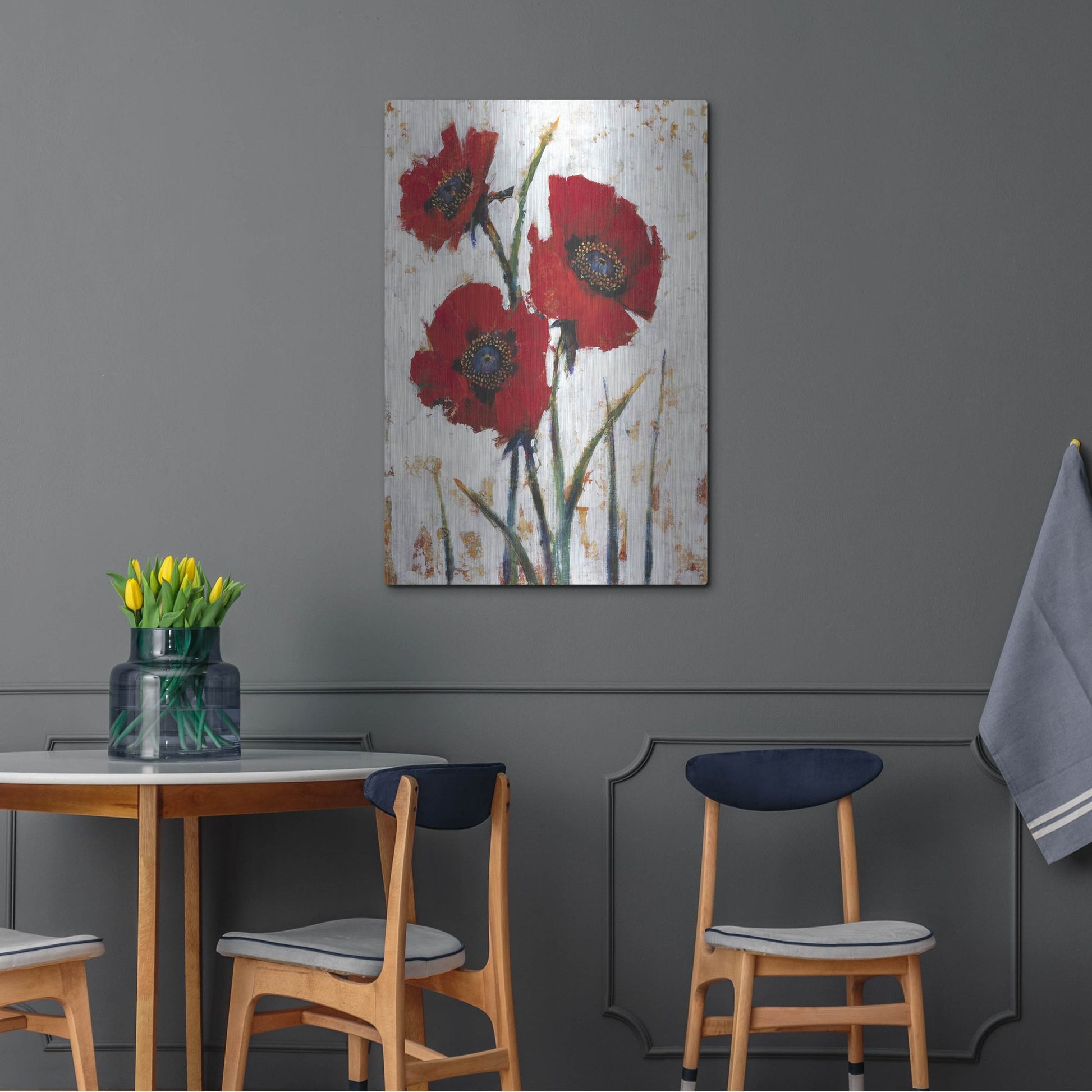 Luxe Metal Art 'Red Poppy Fresco I' by Tim O'Toole, Metal Wall Art,24x36