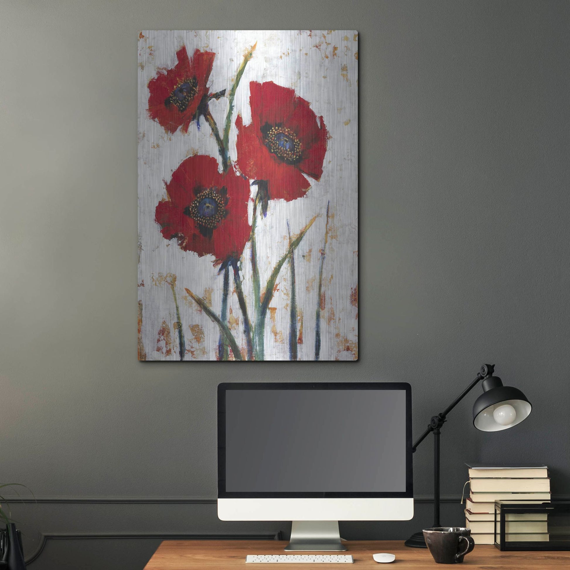 Luxe Metal Art 'Red Poppy Fresco I' by Tim O'Toole, Metal Wall Art,24x36