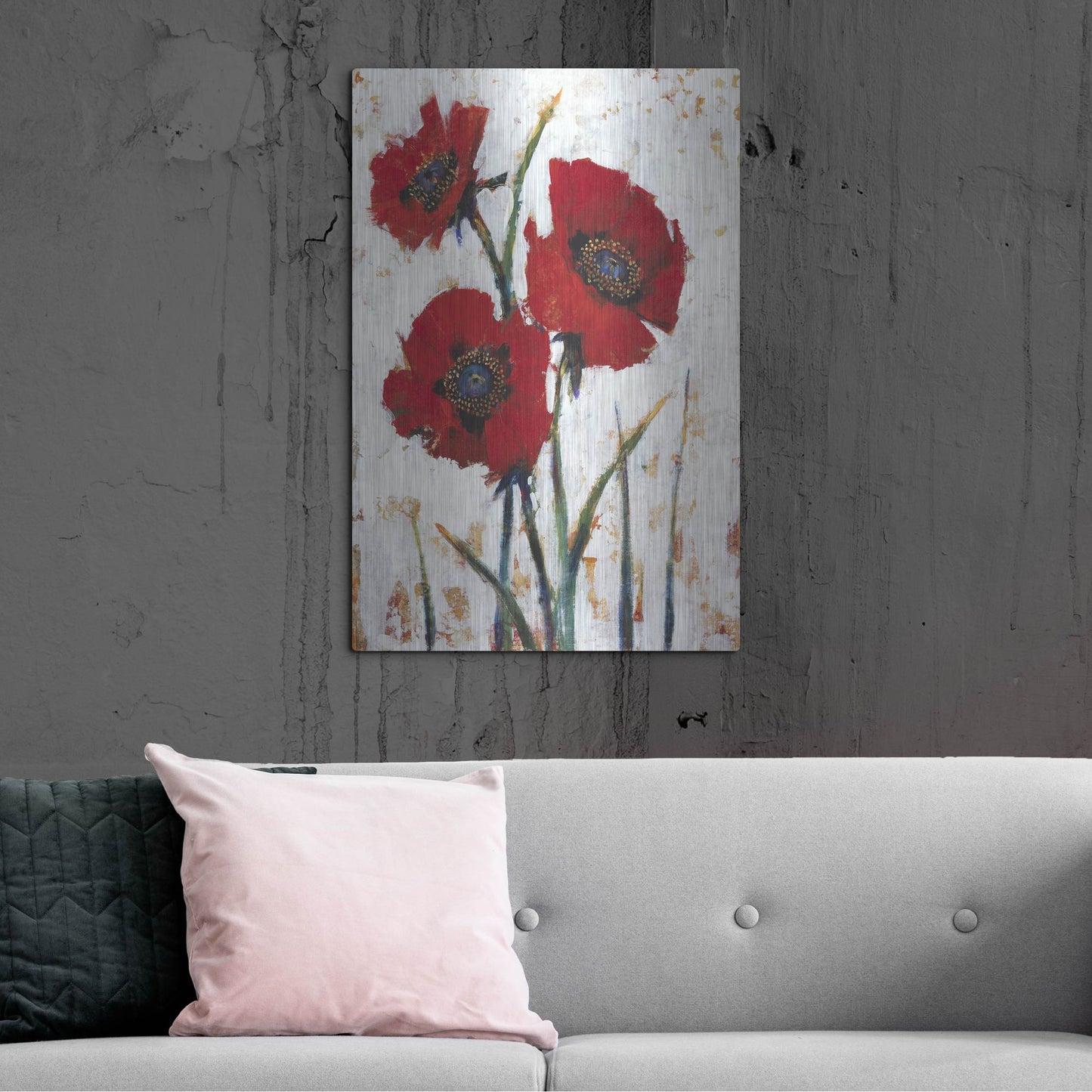 Luxe Metal Art 'Red Poppy Fresco I' by Tim O'Toole, Metal Wall Art,24x36