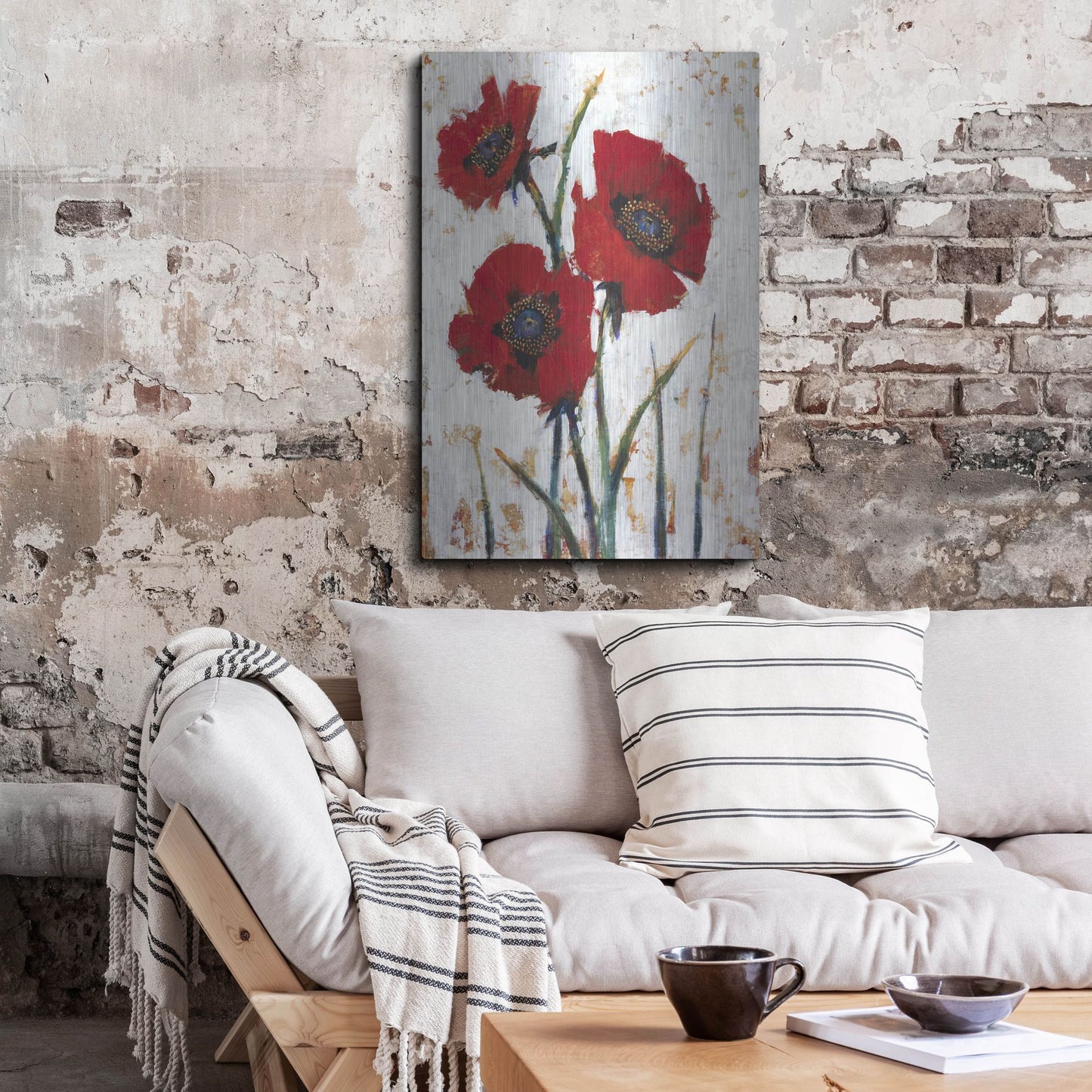 Luxe Metal Art 'Red Poppy Fresco I' by Tim O'Toole, Metal Wall Art,24x36