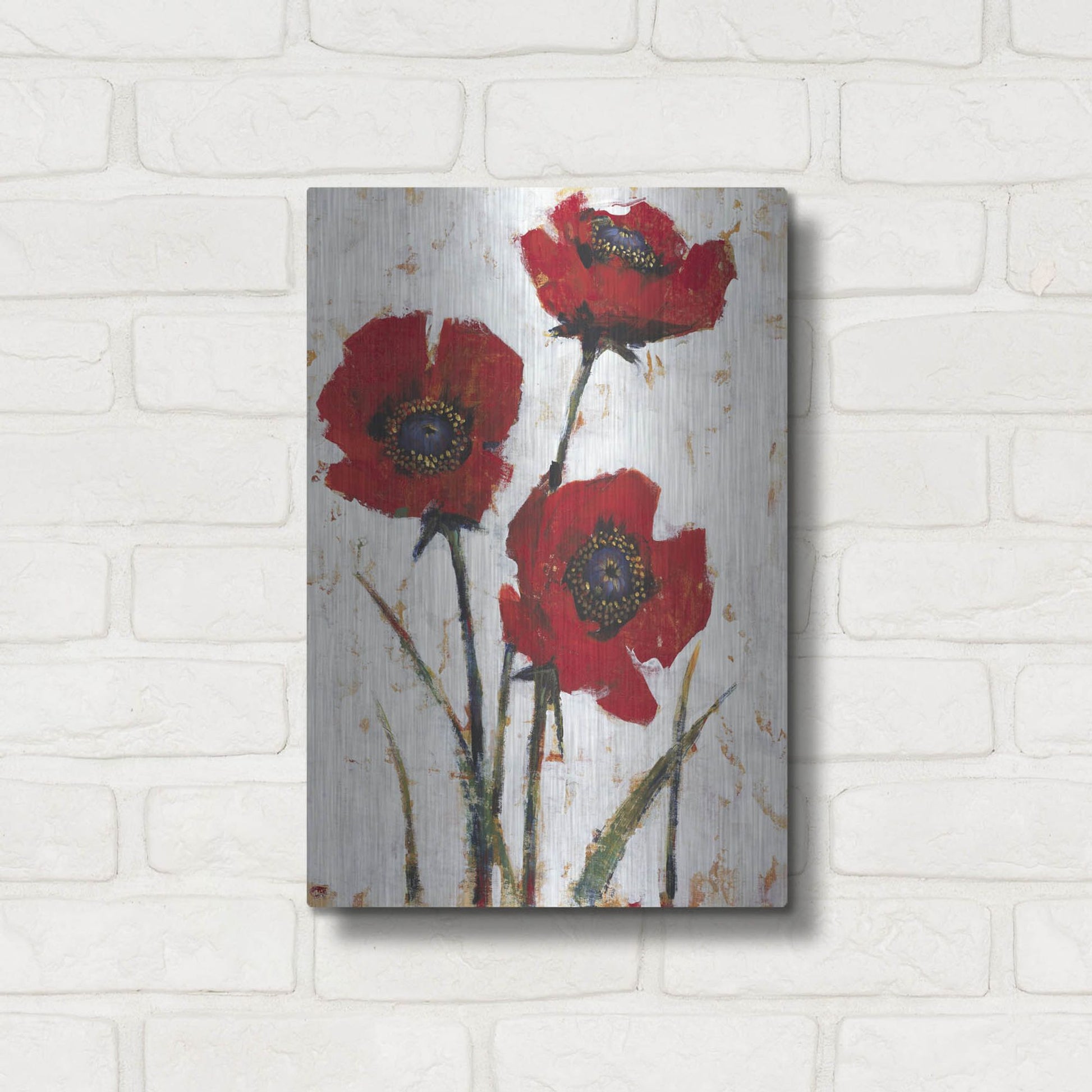 Luxe Metal Art 'Red Poppy Fresco II' by Tim O'Toole, Metal Wall Art,12x16