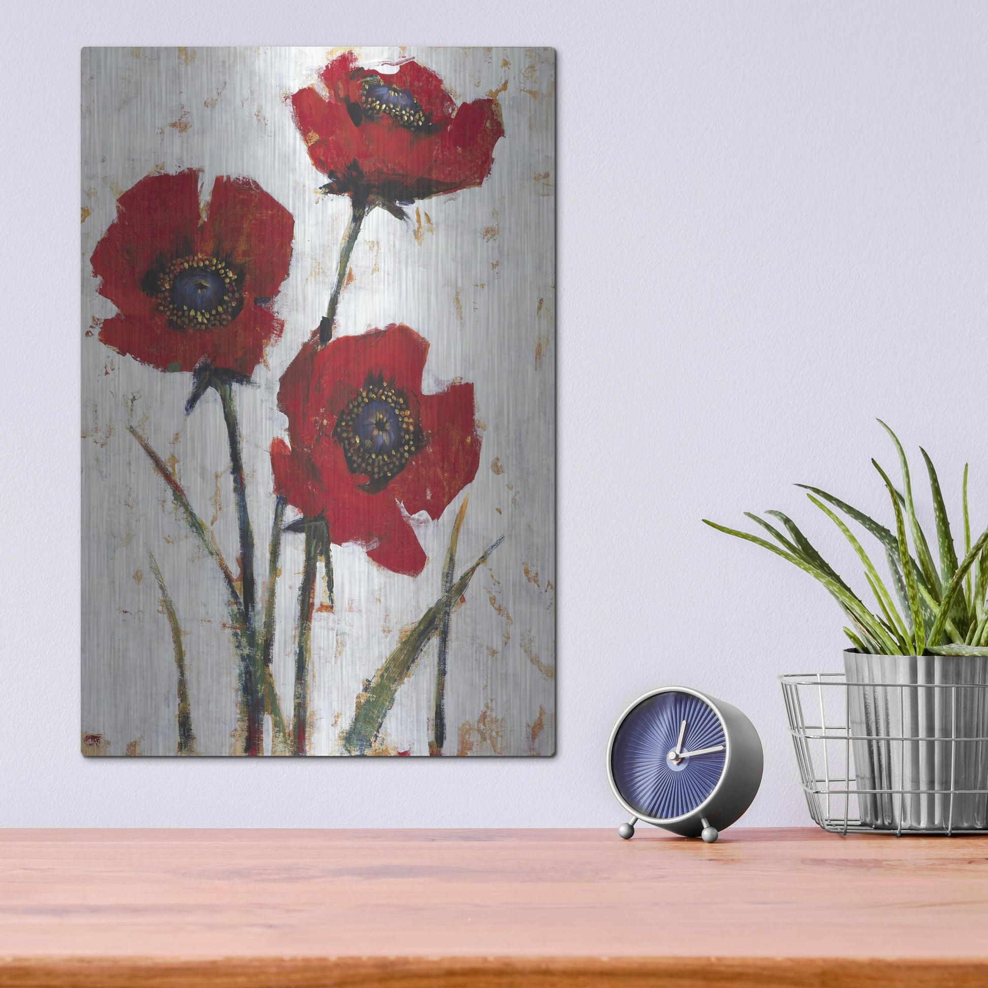 Luxe Metal Art 'Red Poppy Fresco II' by Tim O'Toole, Metal Wall Art,12x16