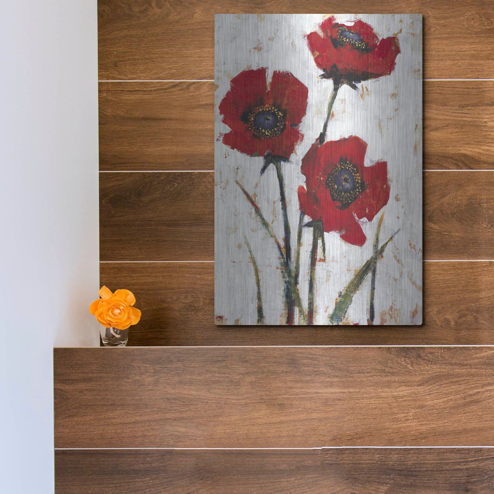 Luxe Metal Art 'Red Poppy Fresco II' by Tim O'Toole, Metal Wall Art,12x16