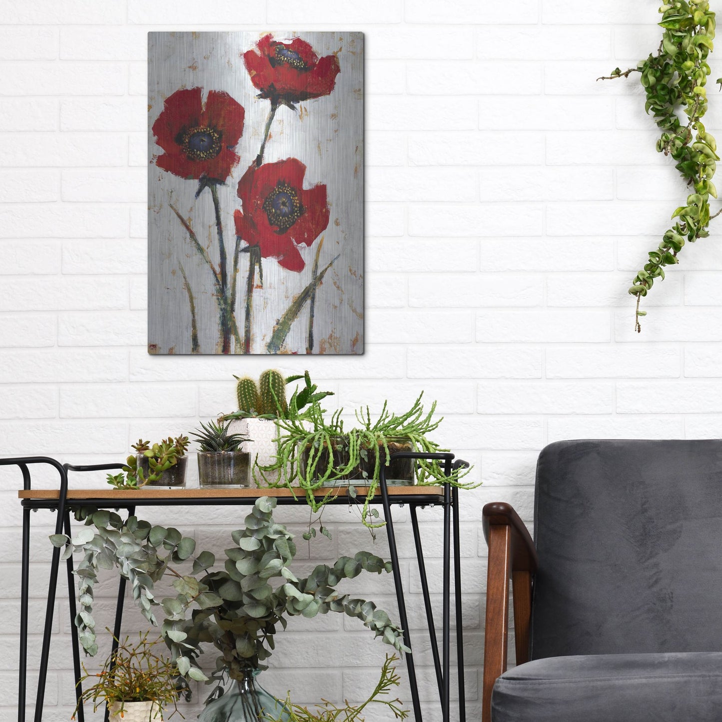 Luxe Metal Art 'Red Poppy Fresco II' by Tim O'Toole, Metal Wall Art,12x16