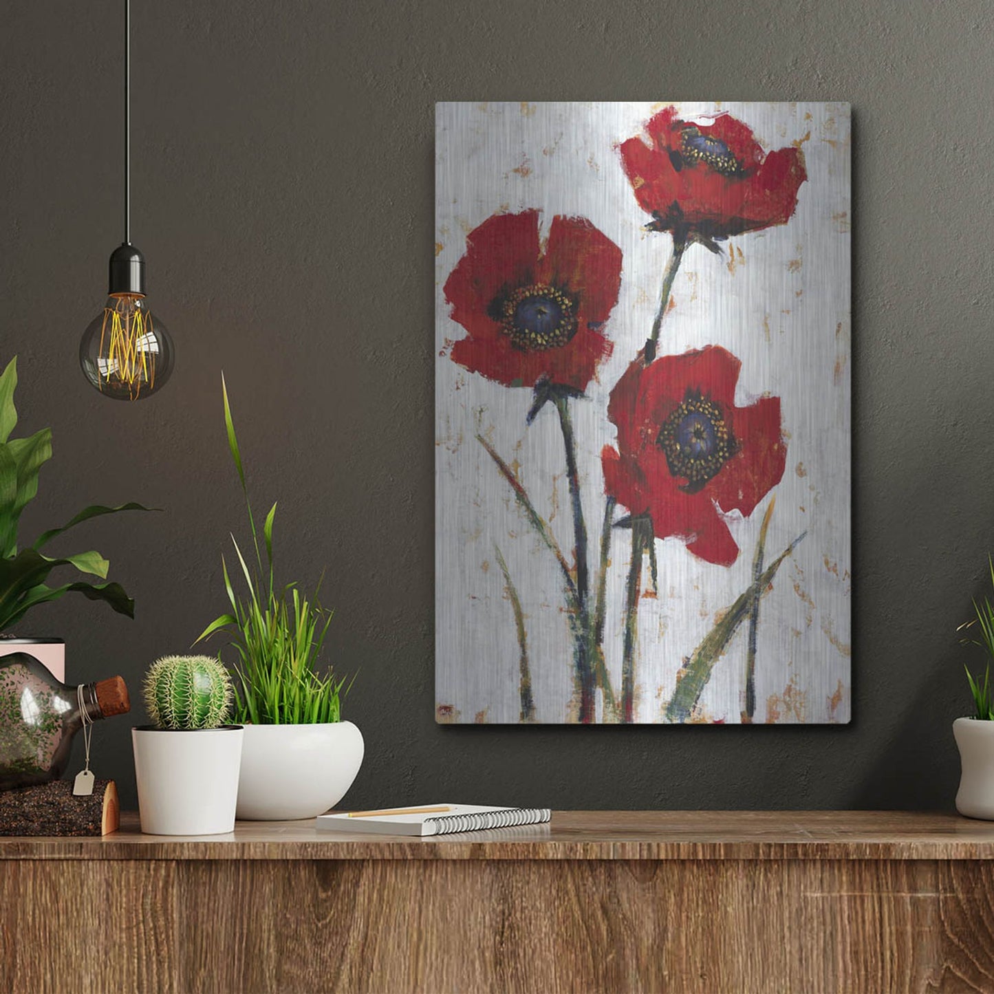 Luxe Metal Art 'Red Poppy Fresco II' by Tim O'Toole, Metal Wall Art,12x16