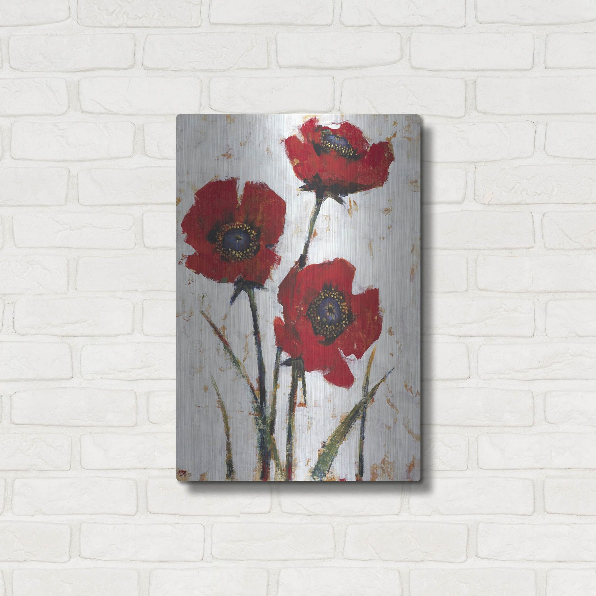 Luxe Metal Art 'Red Poppy Fresco II' by Tim O'Toole, Metal Wall Art,16x24