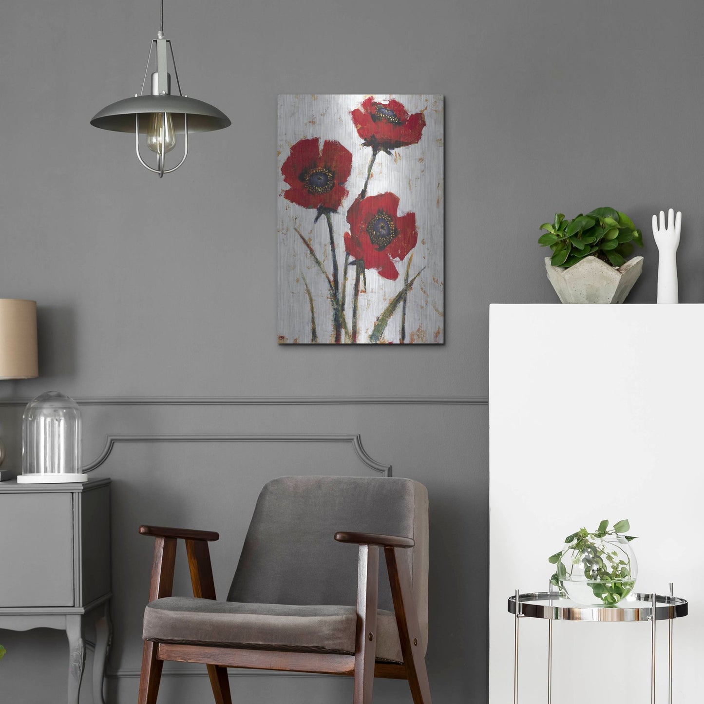 Luxe Metal Art 'Red Poppy Fresco II' by Tim O'Toole, Metal Wall Art,16x24