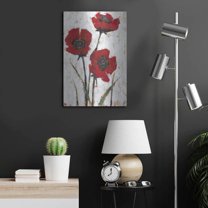 Luxe Metal Art 'Red Poppy Fresco II' by Tim O'Toole, Metal Wall Art,16x24