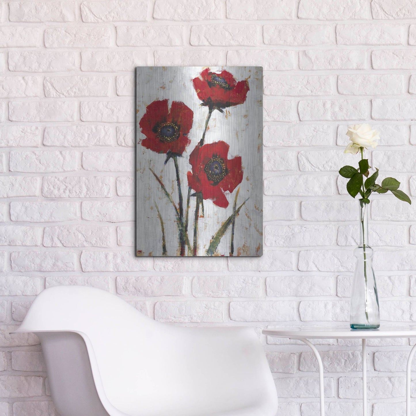 Luxe Metal Art 'Red Poppy Fresco II' by Tim O'Toole, Metal Wall Art,16x24