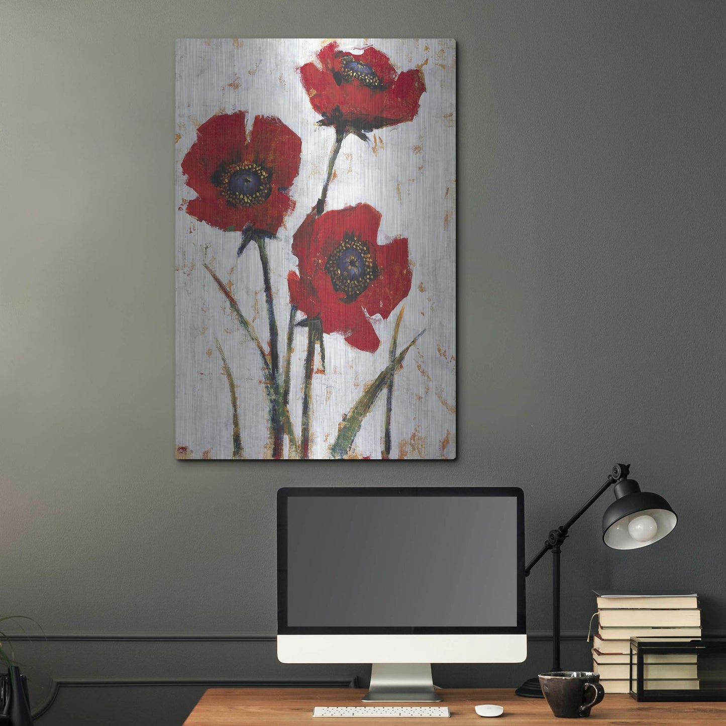 Luxe Metal Art 'Red Poppy Fresco II' by Tim O'Toole, Metal Wall Art,24x36