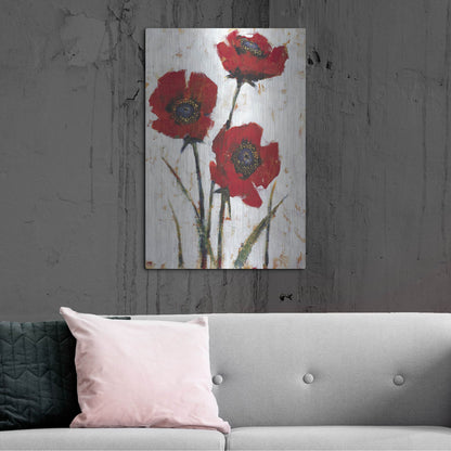 Luxe Metal Art 'Red Poppy Fresco II' by Tim O'Toole, Metal Wall Art,24x36