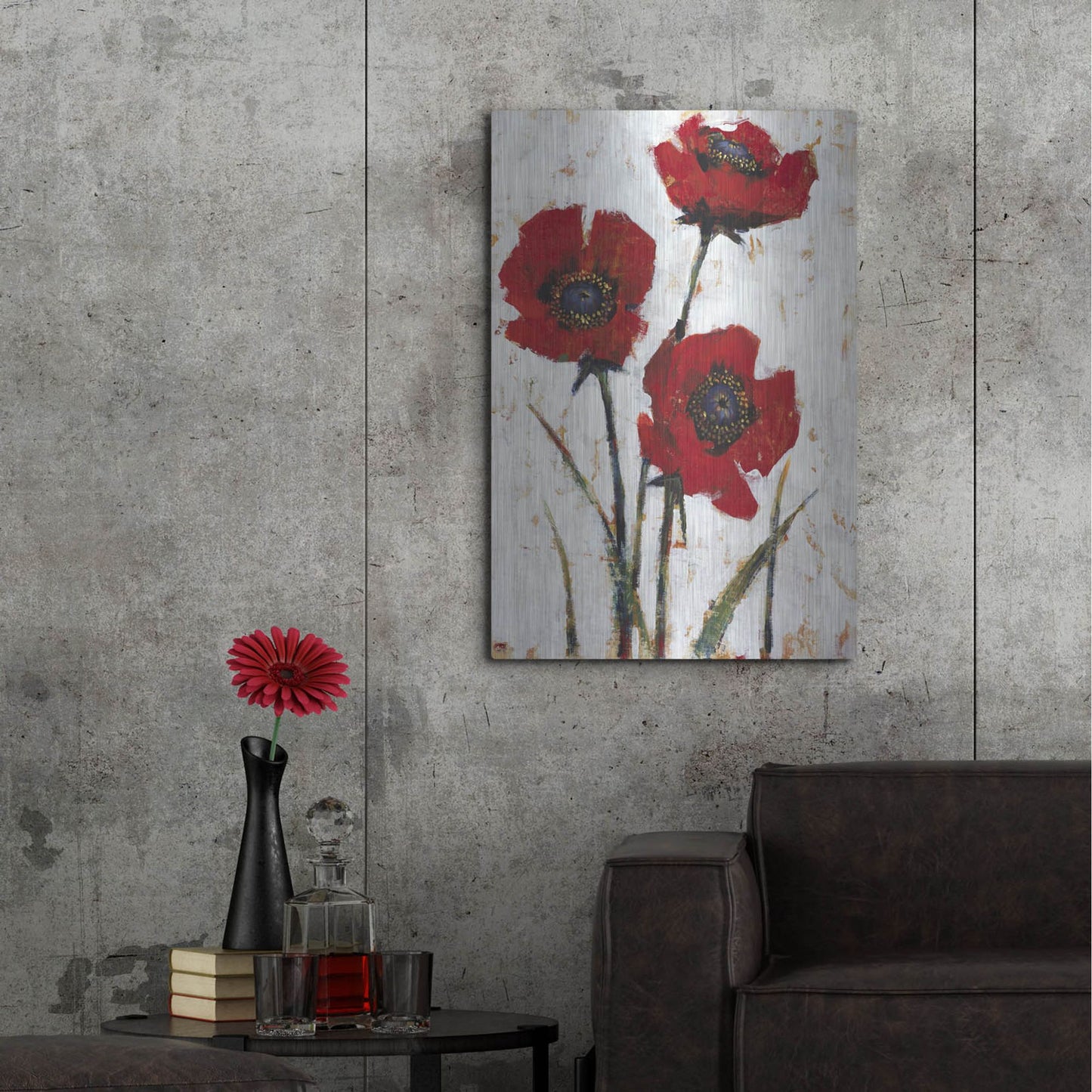 Luxe Metal Art 'Red Poppy Fresco II' by Tim O'Toole, Metal Wall Art,24x36