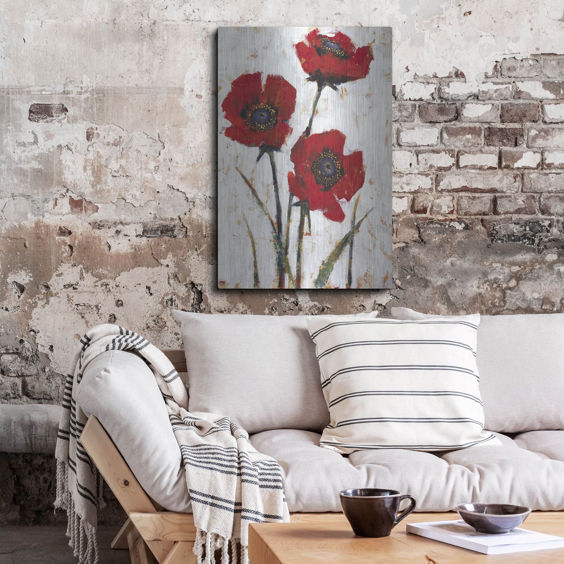 Luxe Metal Art 'Red Poppy Fresco II' by Tim O'Toole, Metal Wall Art,24x36