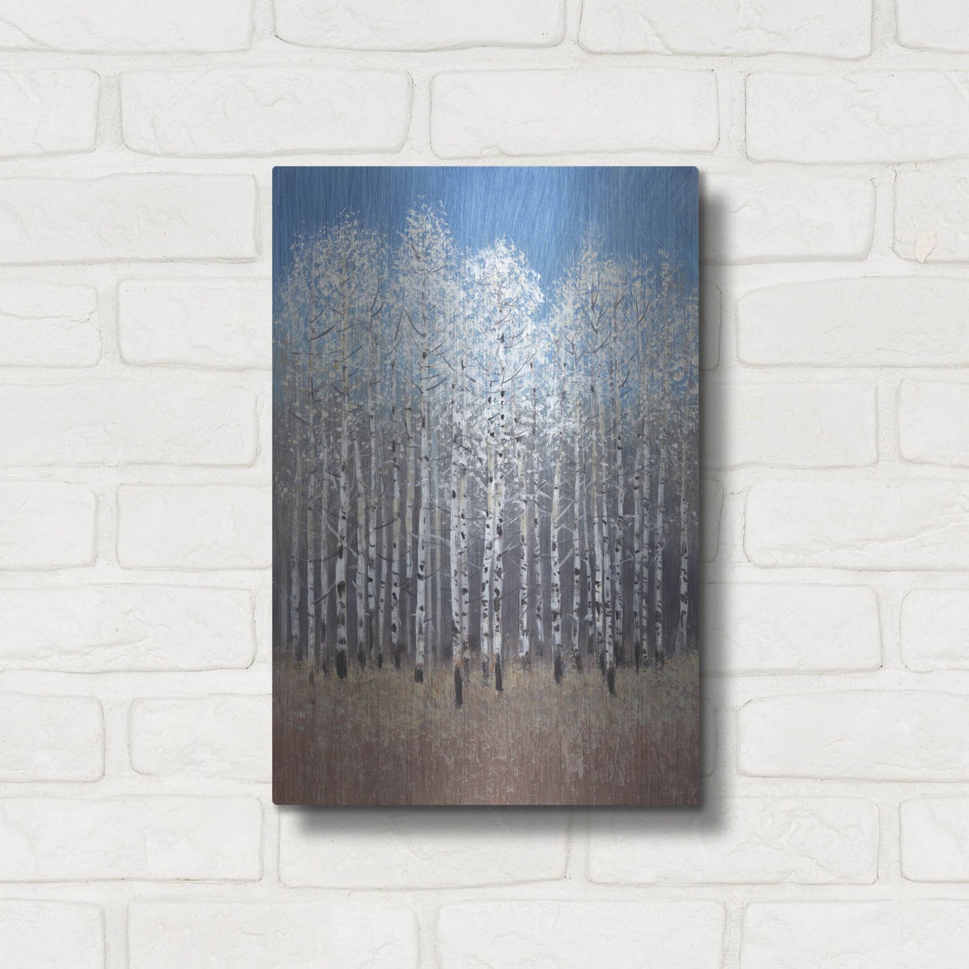 Luxe Metal Art 'Cobalt Birches I' by Tim O'Toole, Metal Wall Art,12x16