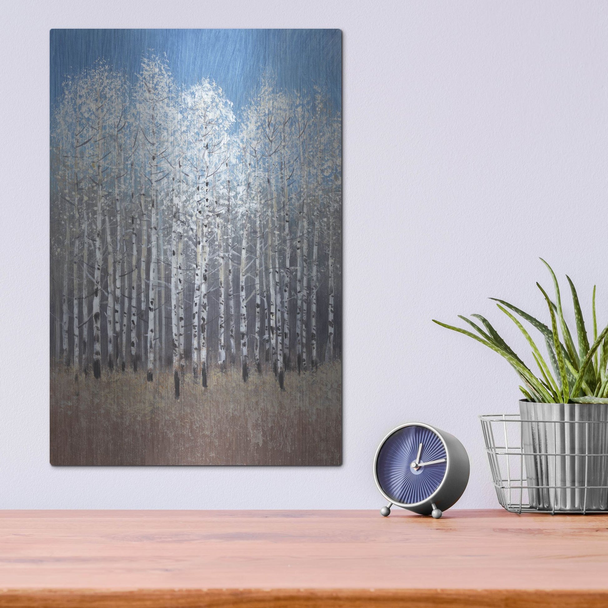 Luxe Metal Art 'Cobalt Birches I' by Tim O'Toole, Metal Wall Art,12x16
