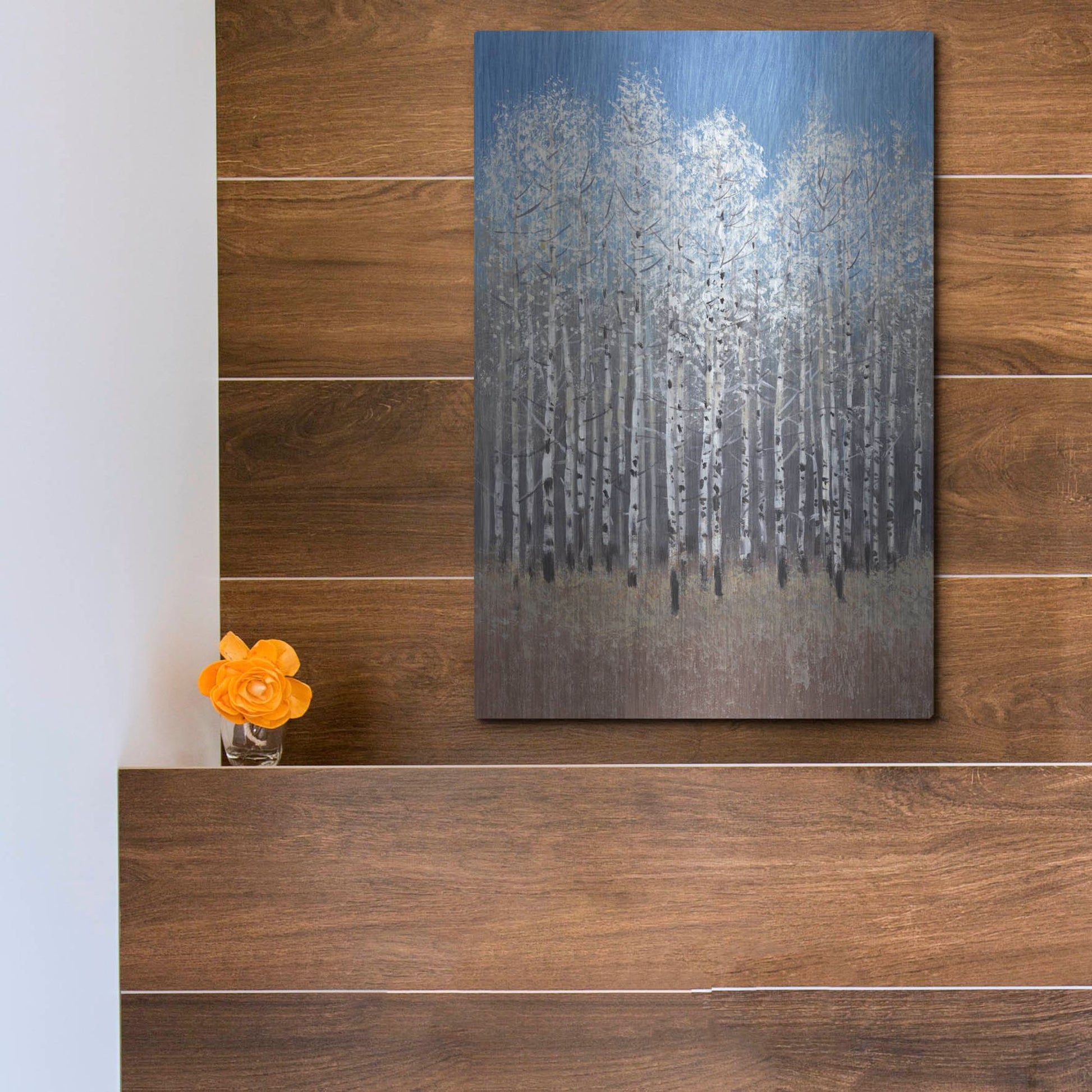 Luxe Metal Art 'Cobalt Birches I' by Tim O'Toole, Metal Wall Art,12x16