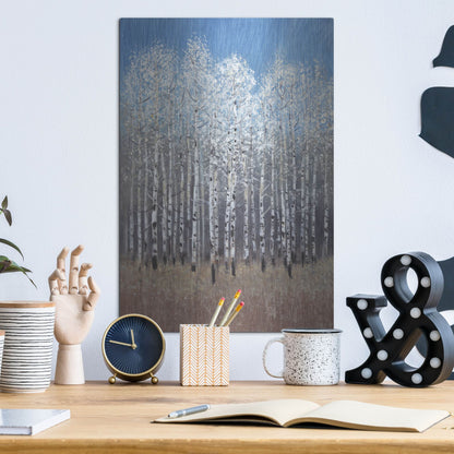 Luxe Metal Art 'Cobalt Birches I' by Tim O'Toole, Metal Wall Art,12x16