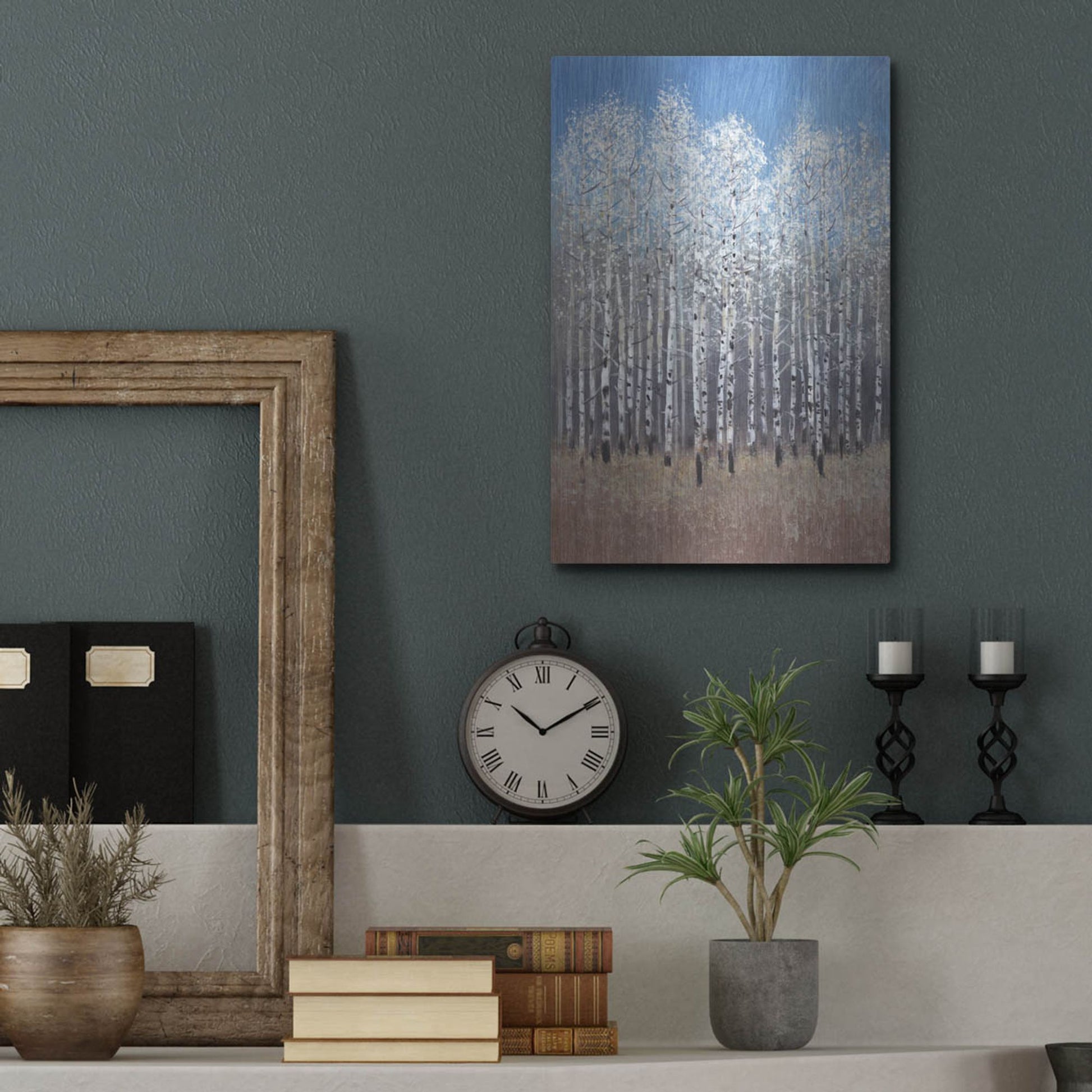 Luxe Metal Art 'Cobalt Birches I' by Tim O'Toole, Metal Wall Art,12x16